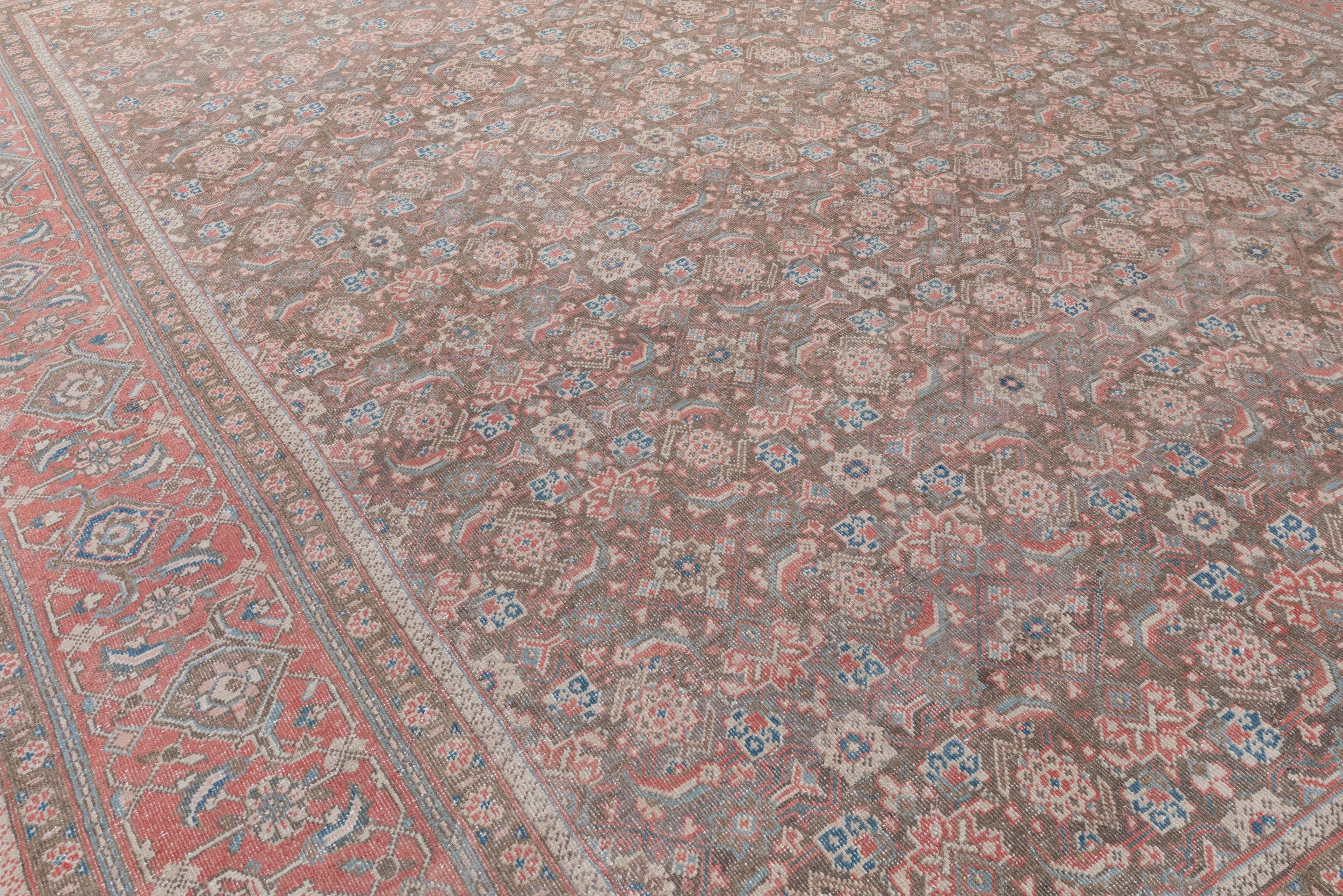 Antique Persian Rug with Brick Red Border and Floral Field Pattern