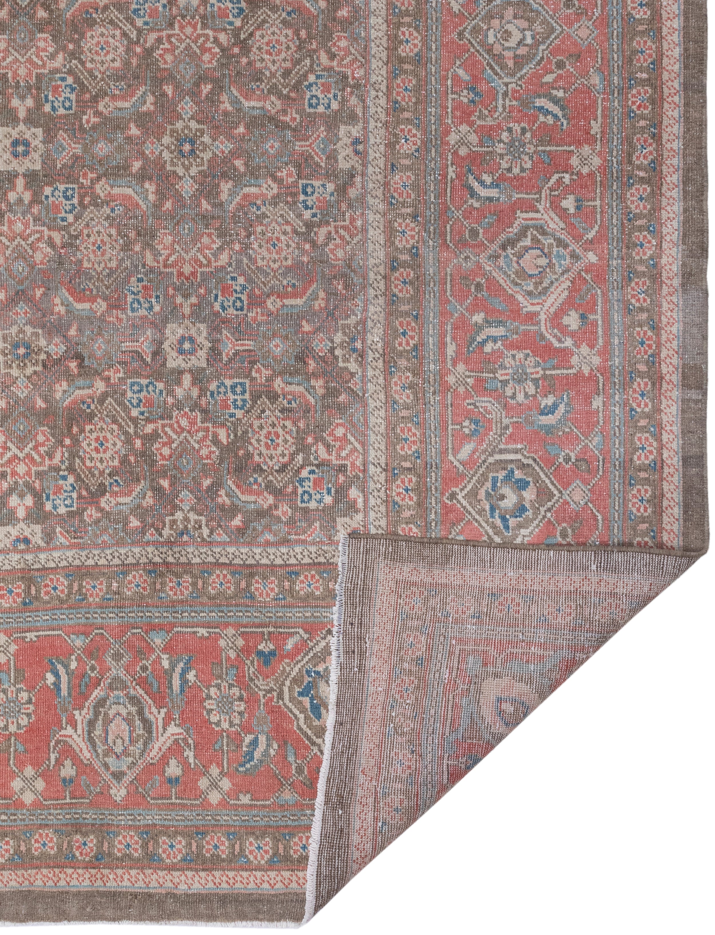 Antique Persian Rug with Brick Red Border and Floral Field Pattern