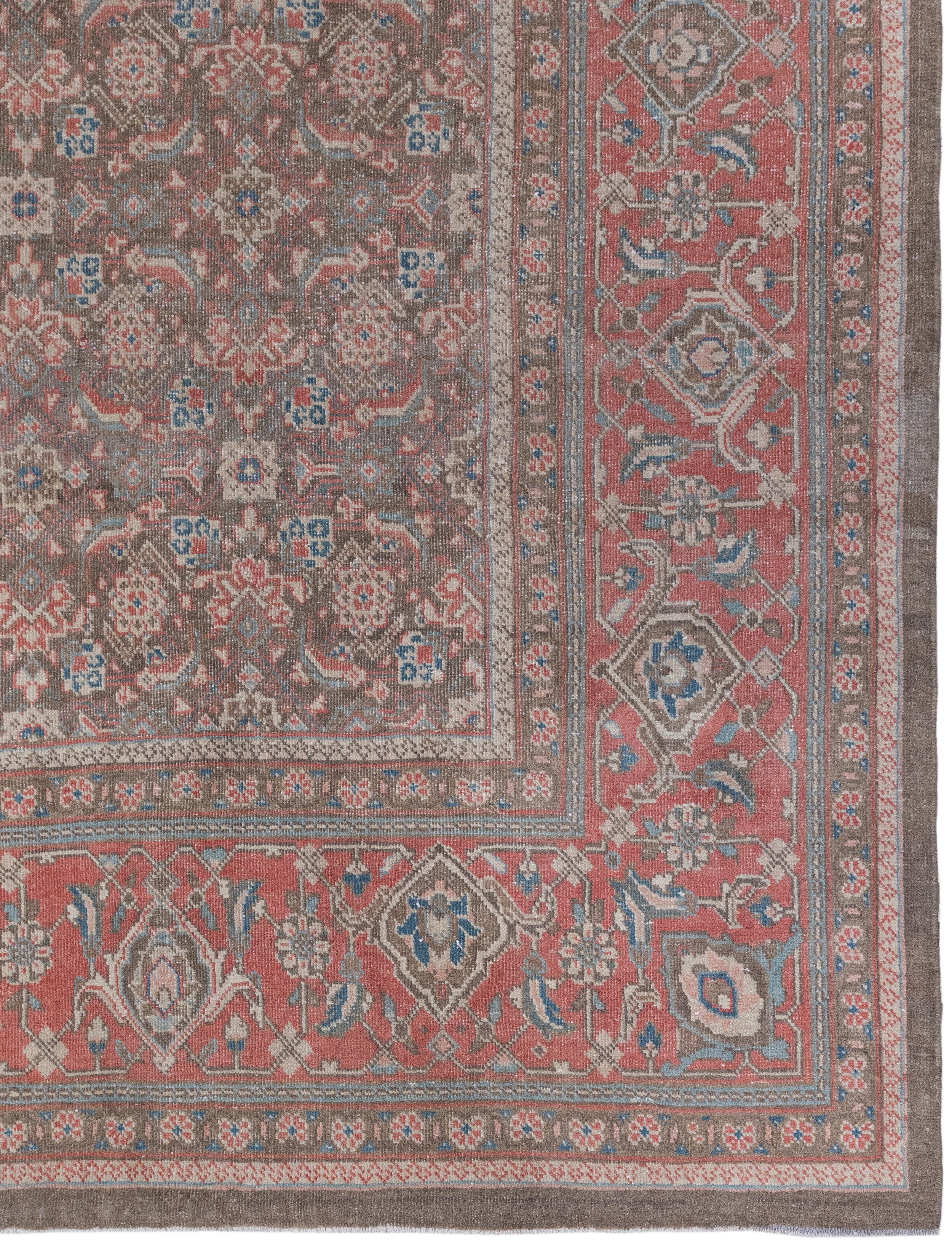 Antique Persian Rug with Brick Red Border and Floral Field Pattern
