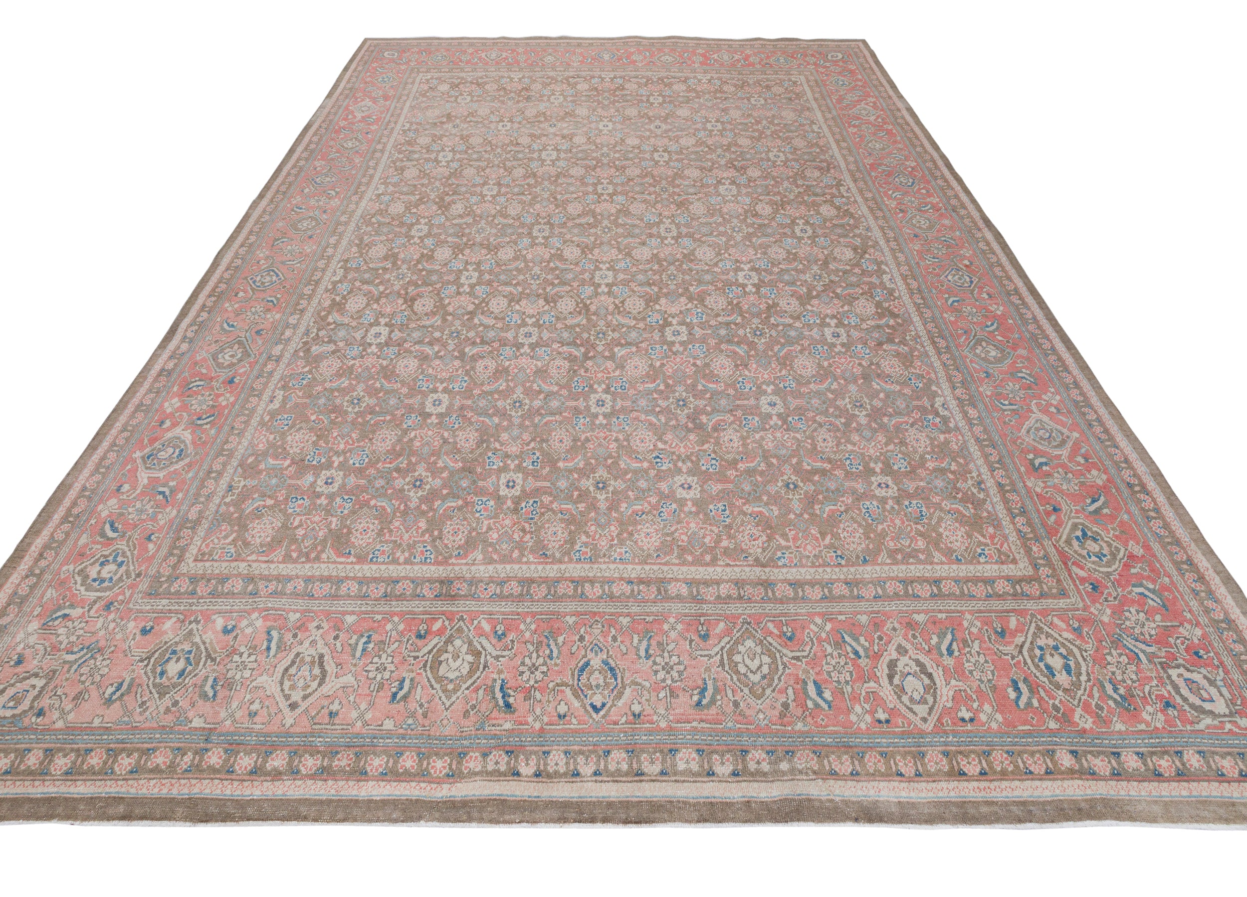 Antique Persian Rug with Brick Red Border and Floral Field Pattern