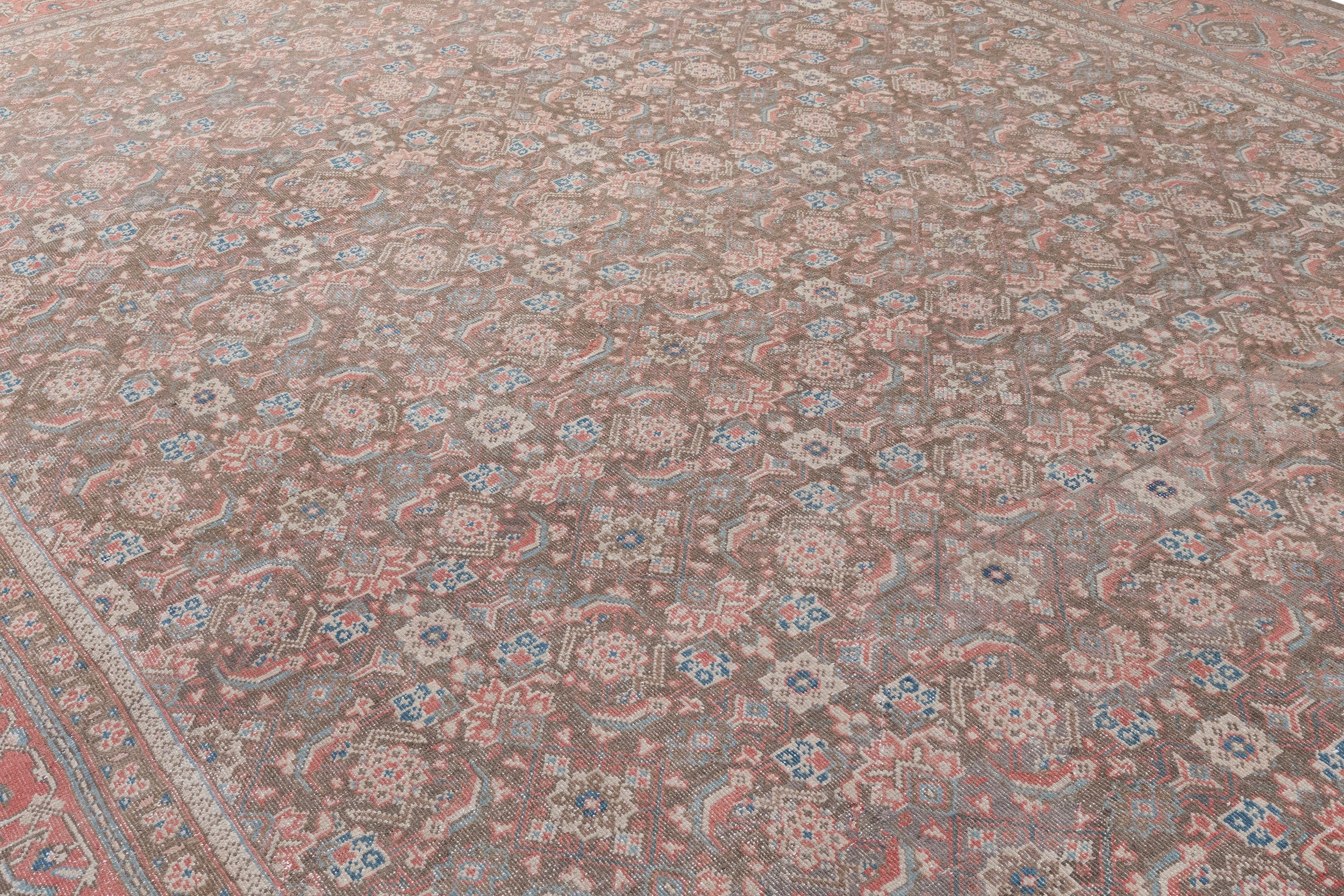 Antique Persian Rug with Brick Red Border and Floral Field Pattern