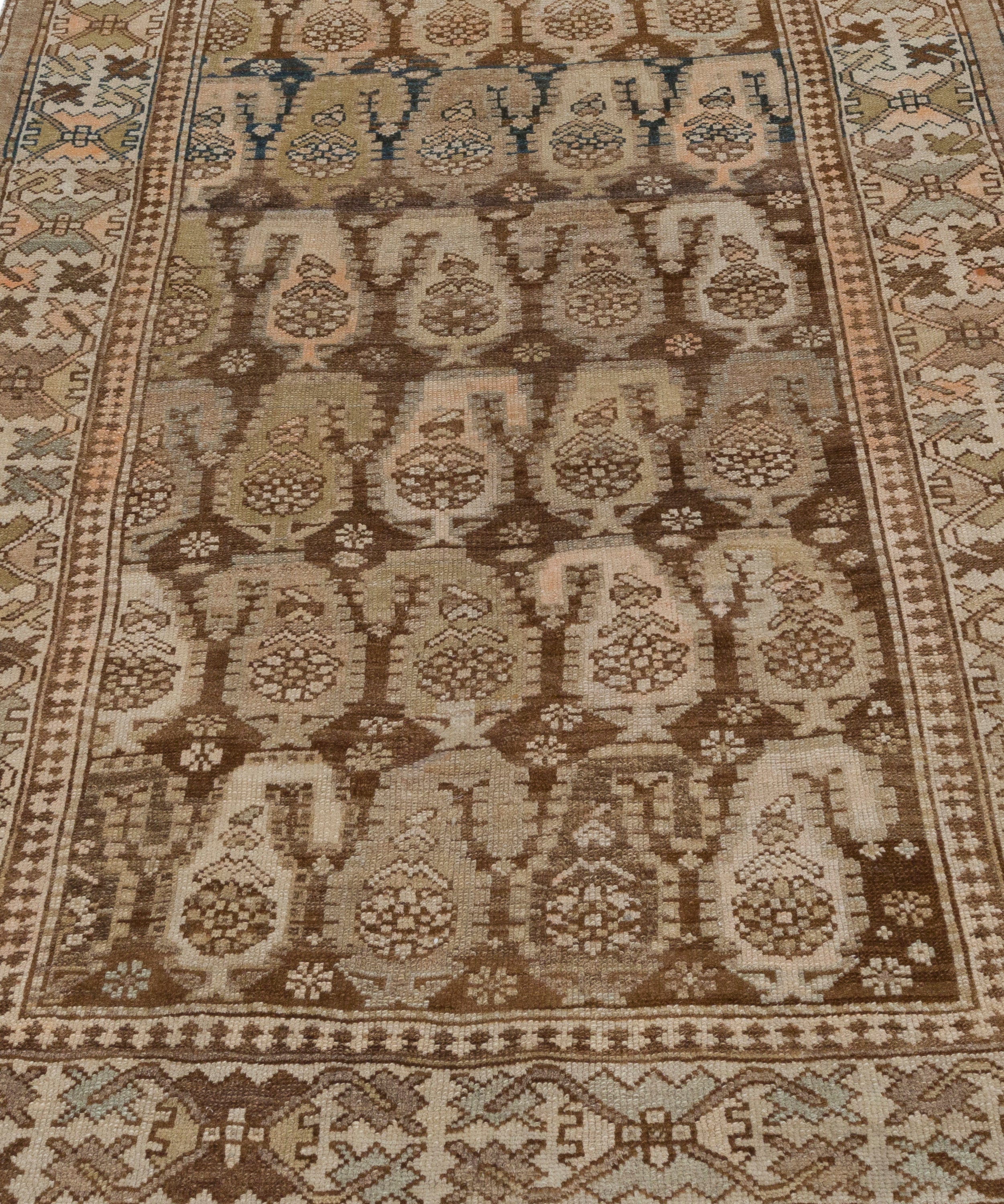 Antique Persian Rug with Paisley Boteh Motif in Earth Tones and Faded Indigo