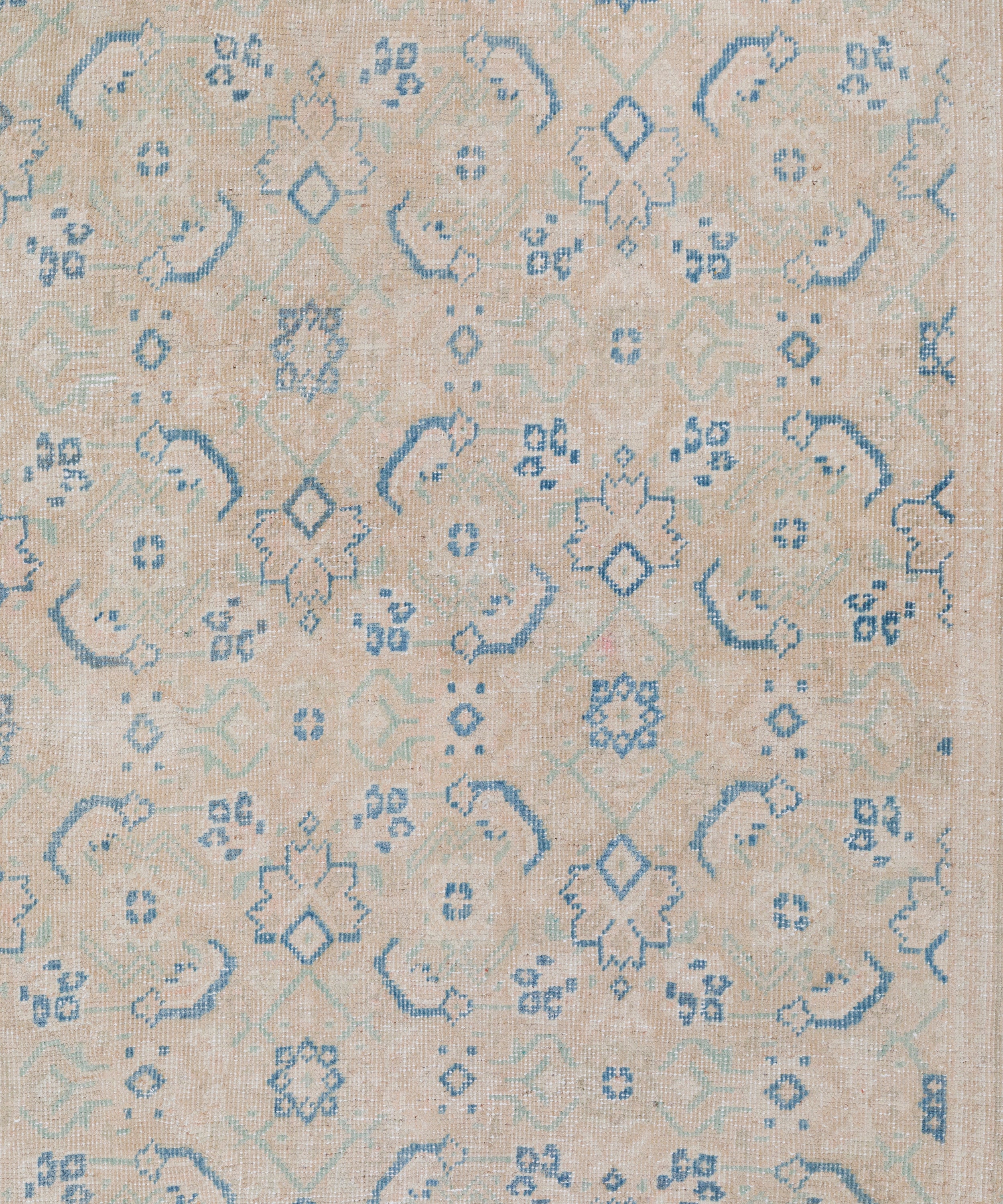 Faded Antique Persian Rug with Allover Herati Pattern in Soft Neutrals and Sky Blue