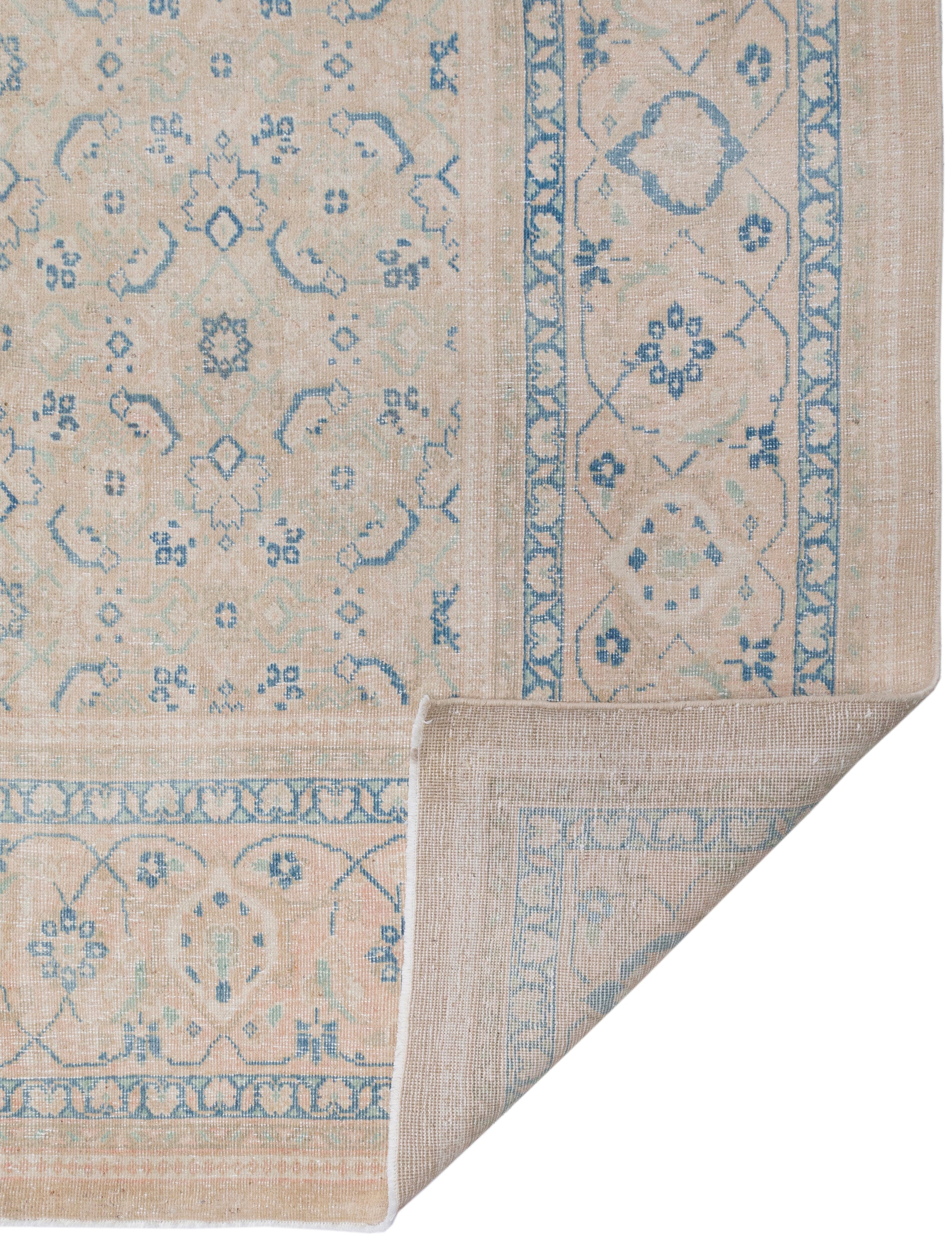 Faded Antique Persian Rug with Allover Herati Pattern in Soft Neutrals and Sky Blue