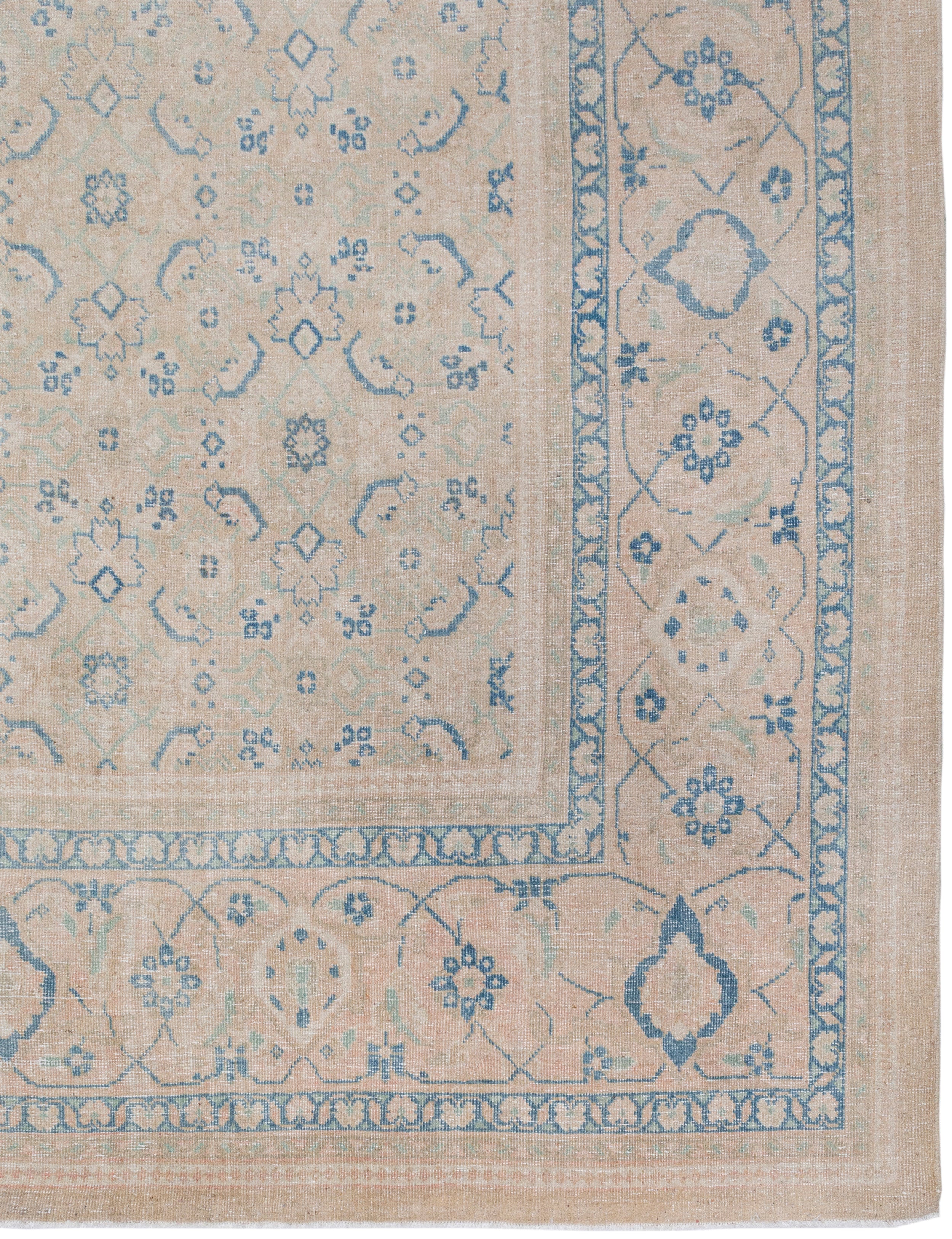 Faded Antique Persian Rug with Allover Herati Pattern in Soft Neutrals and Sky Blue