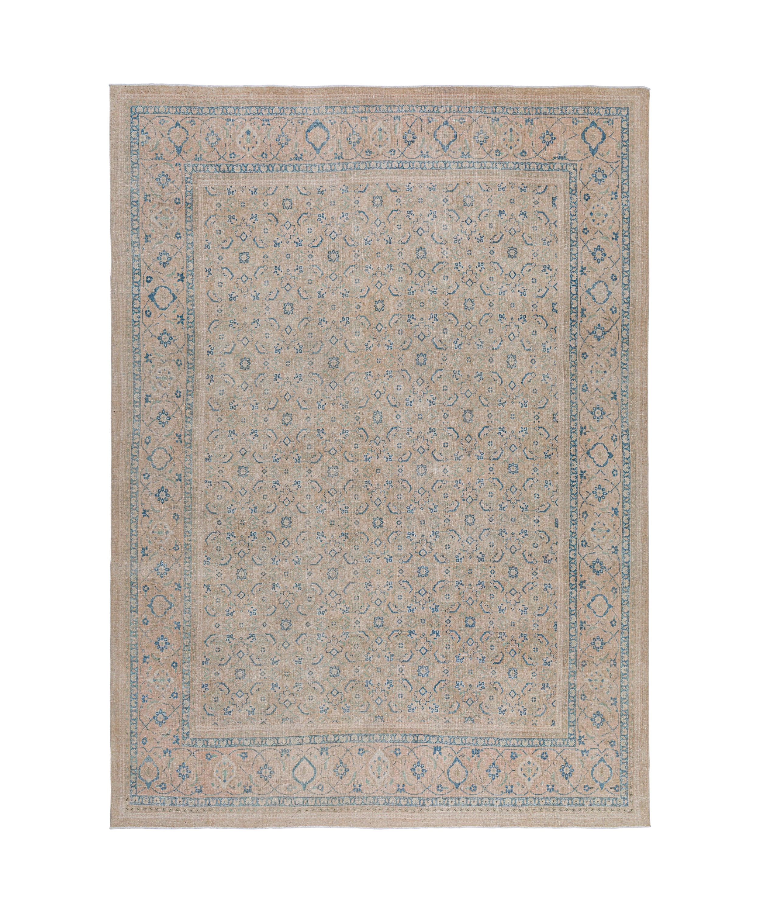 Faded Antique Persian Rug with Allover Herati Pattern in Soft Neutrals and Sky Blue