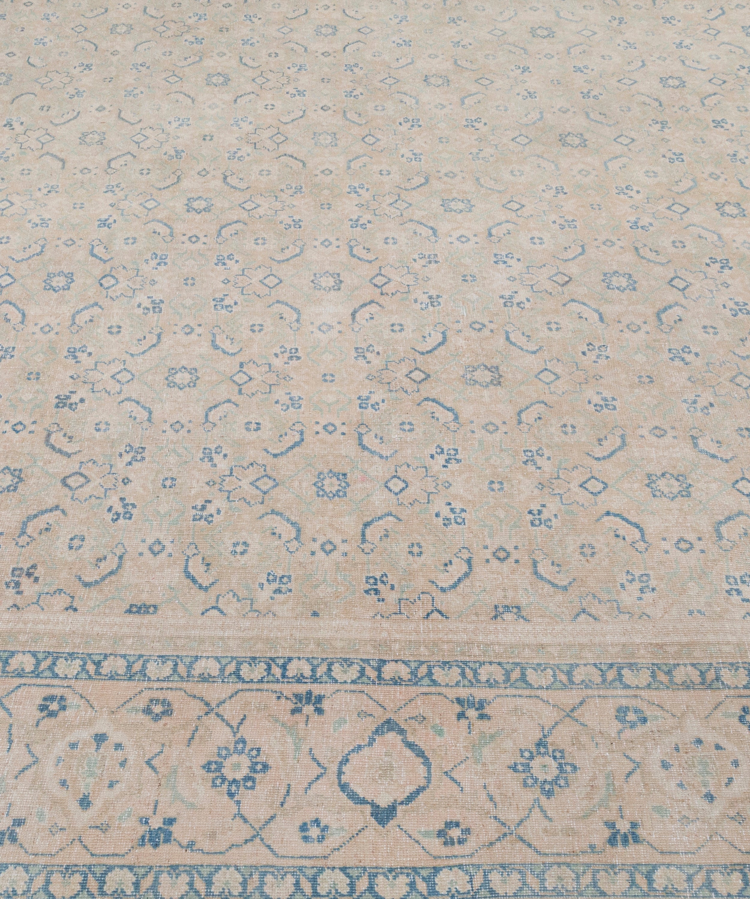 Faded Antique Persian Rug with Allover Herati Pattern in Soft Neutrals and Sky Blue