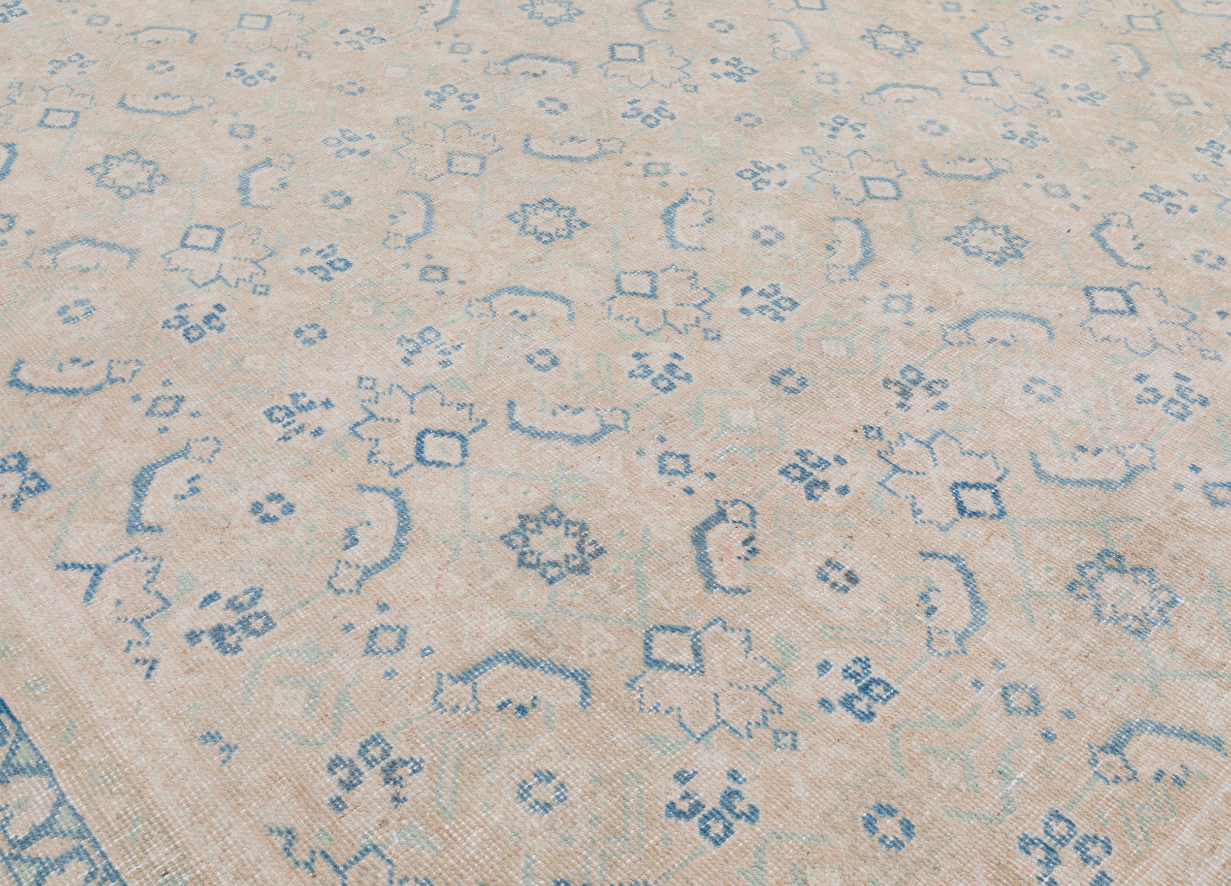 Faded Antique Persian Rug with Allover Herati Pattern in Soft Neutrals and Sky Blue