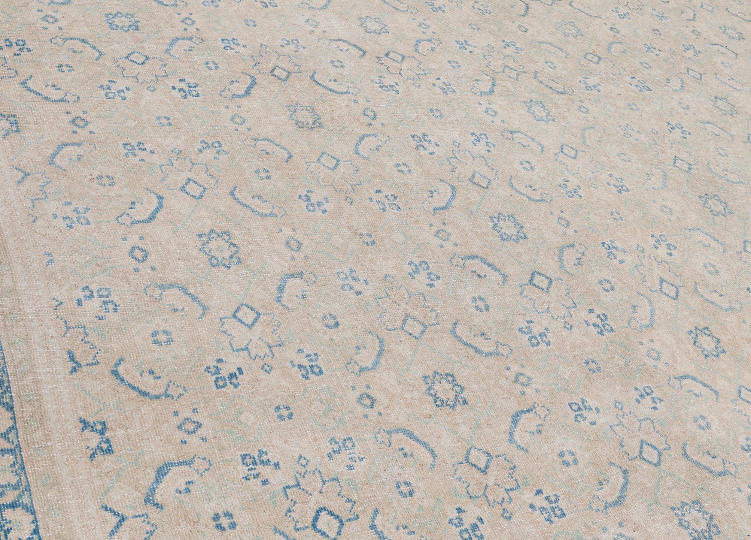 Faded Antique Persian Rug with Allover Herati Pattern in Soft Neutrals and Sky Blue