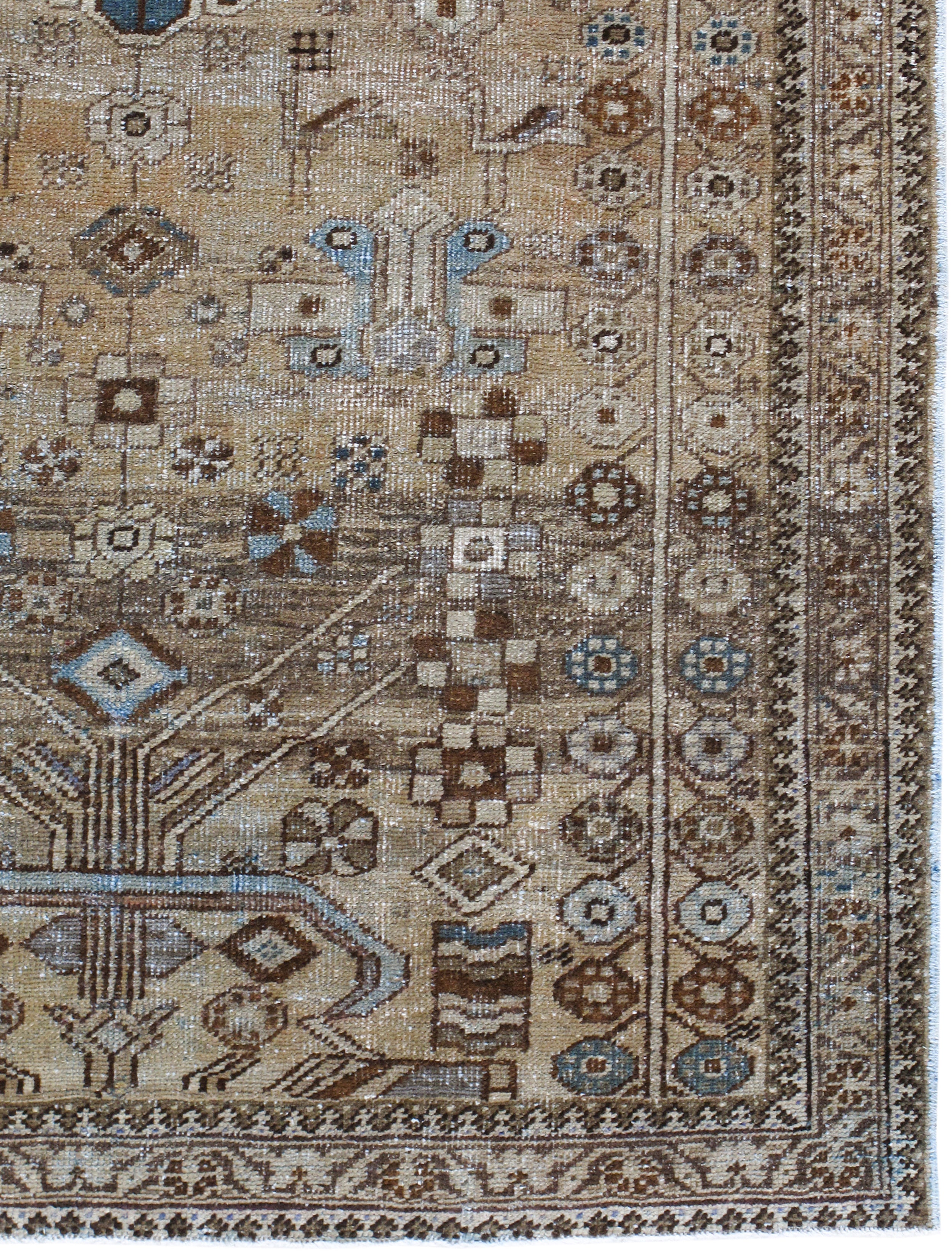 Antique Persian Rug with Tribal Medallion and Geometric Border in Earth Tones