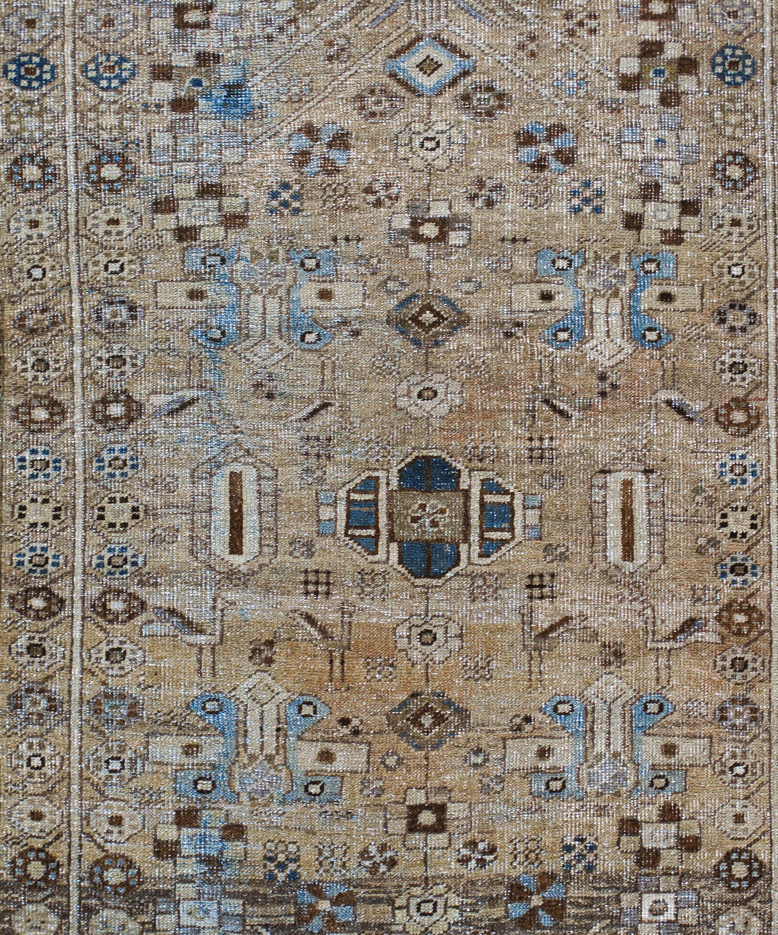 Antique Persian Rug with Tribal Medallion and Geometric Border in Earth Tones