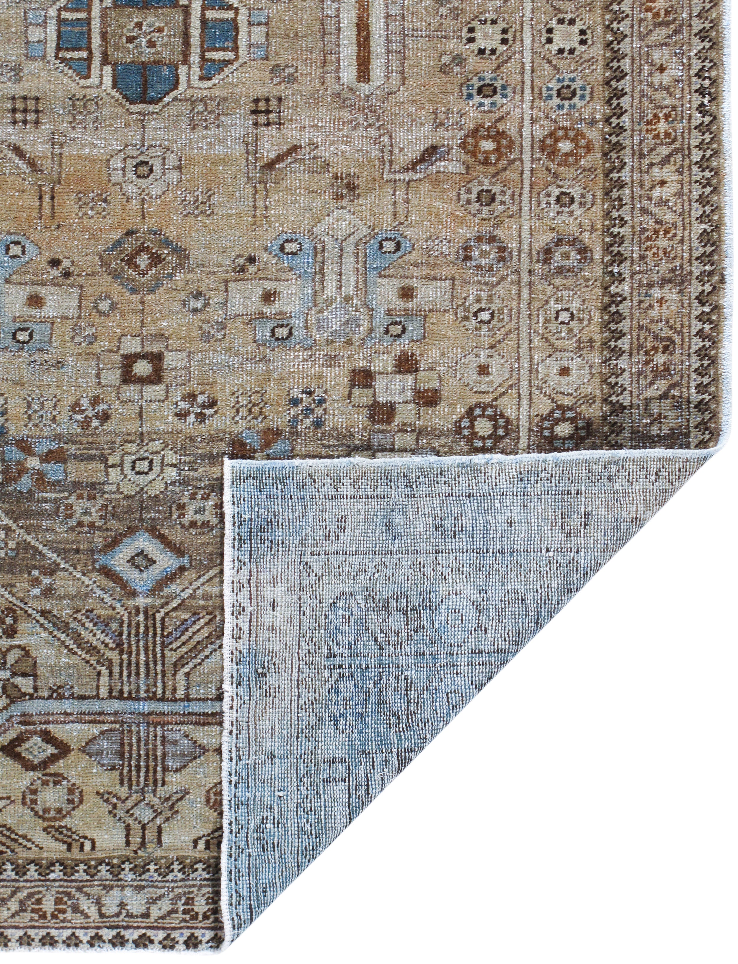Antique Persian Rug with Tribal Medallion and Geometric Border in Earth Tones