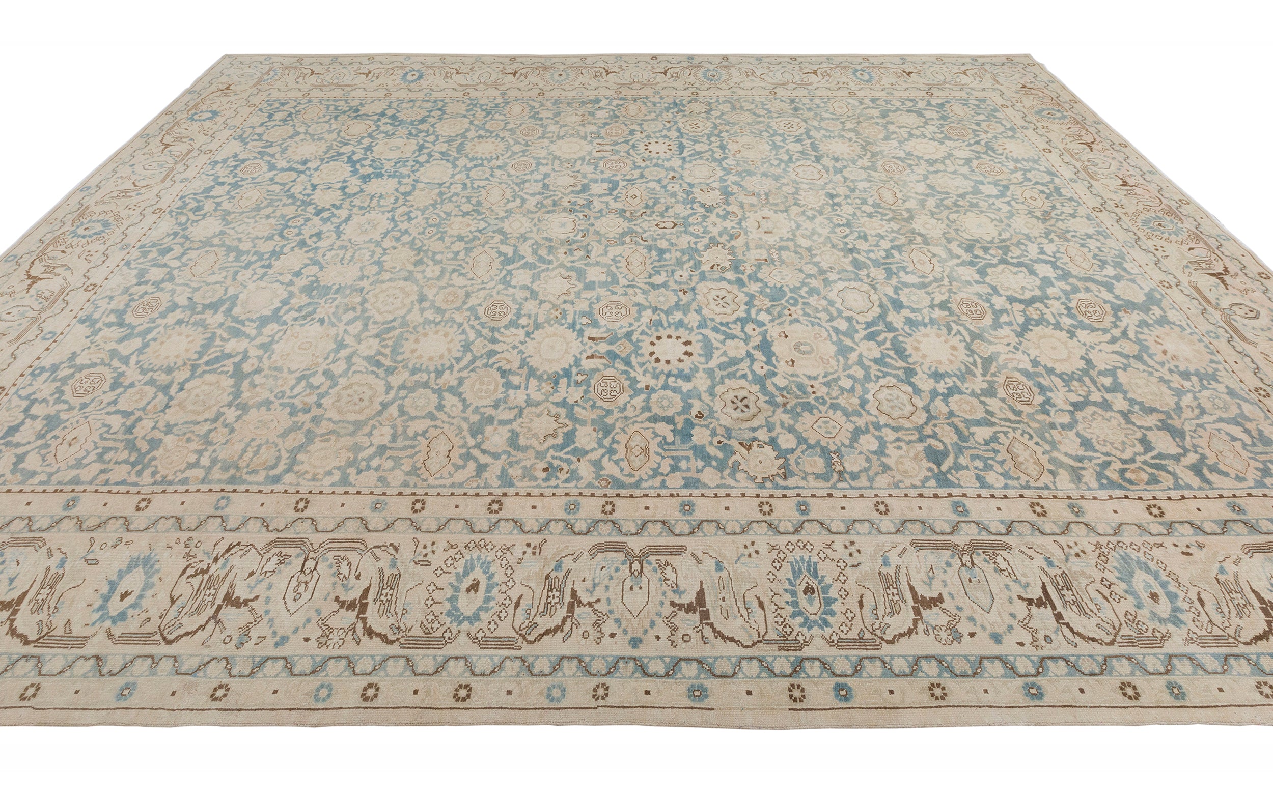Pale Blue and Ivory Persian Rug with Classic Floral Medallion Design
