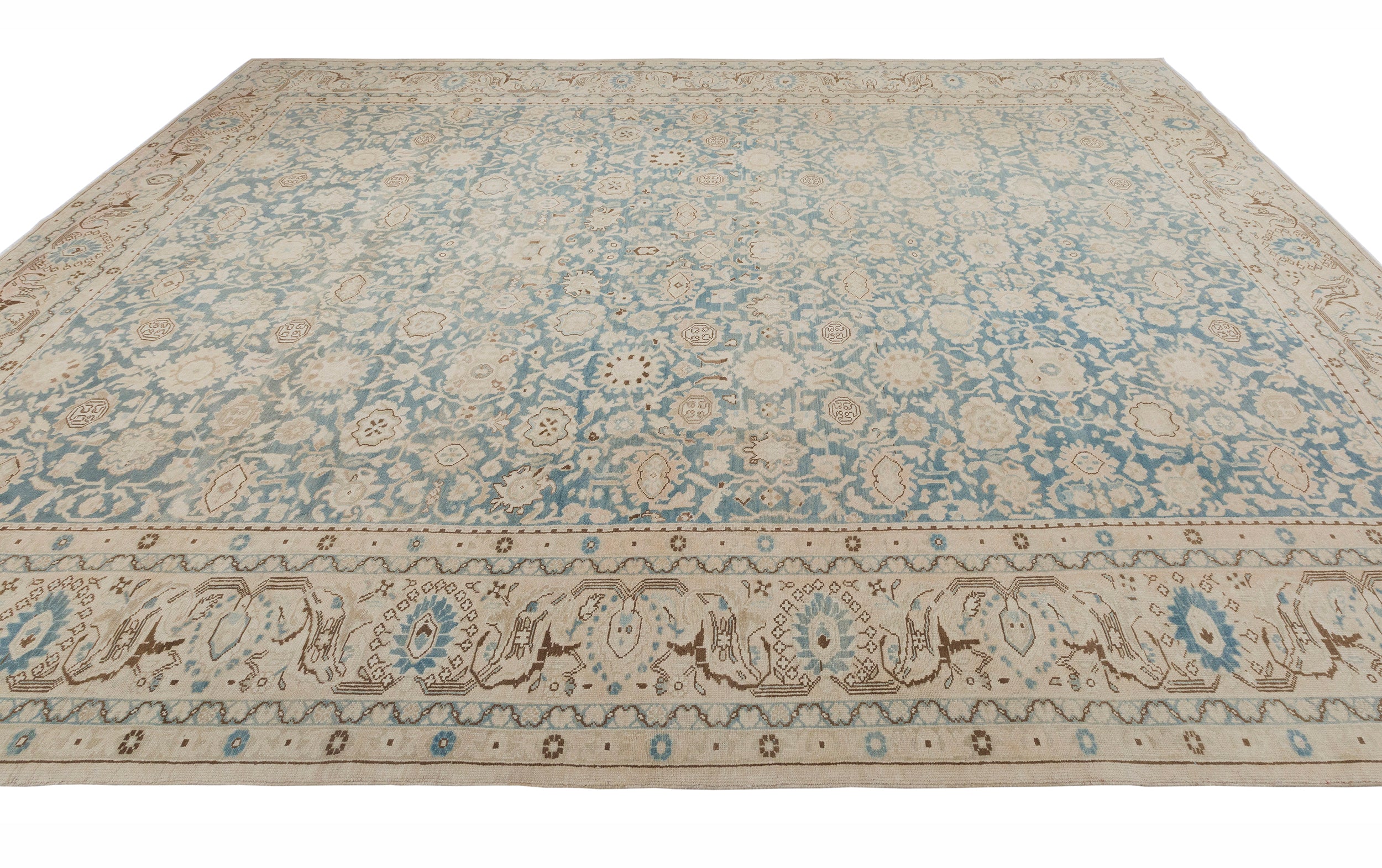 Pale Blue and Ivory Persian Rug with Classic Floral Medallion Design