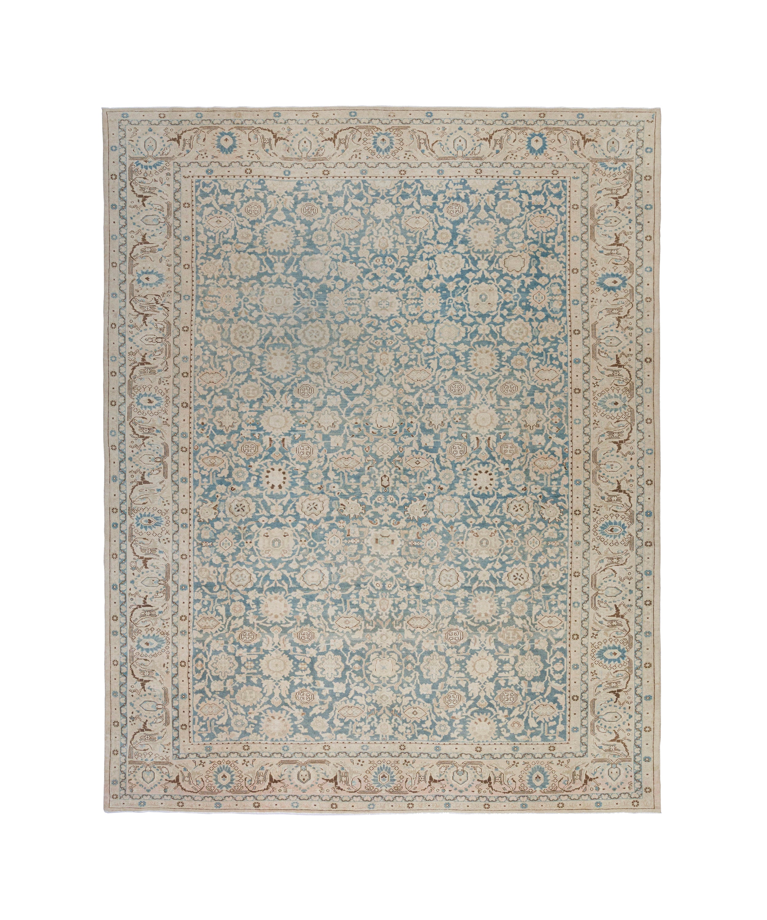 Pale Blue and Ivory Persian Rug with Classic Floral Medallion Design