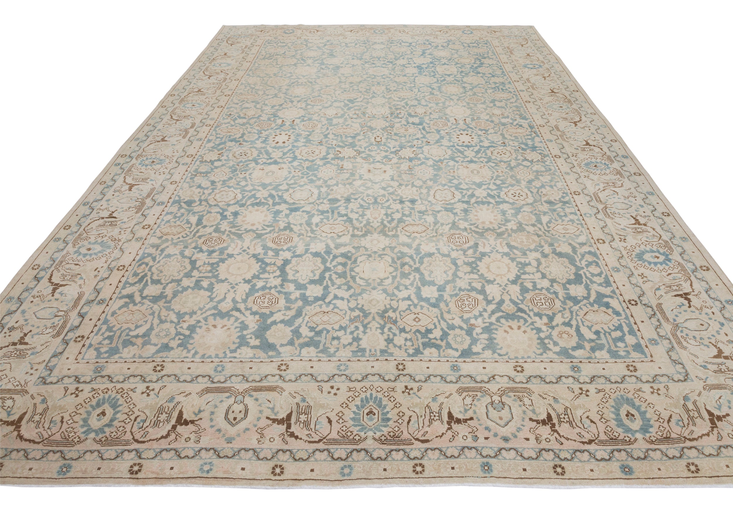 Pale Blue and Ivory Persian Rug with Classic Floral Medallion Design