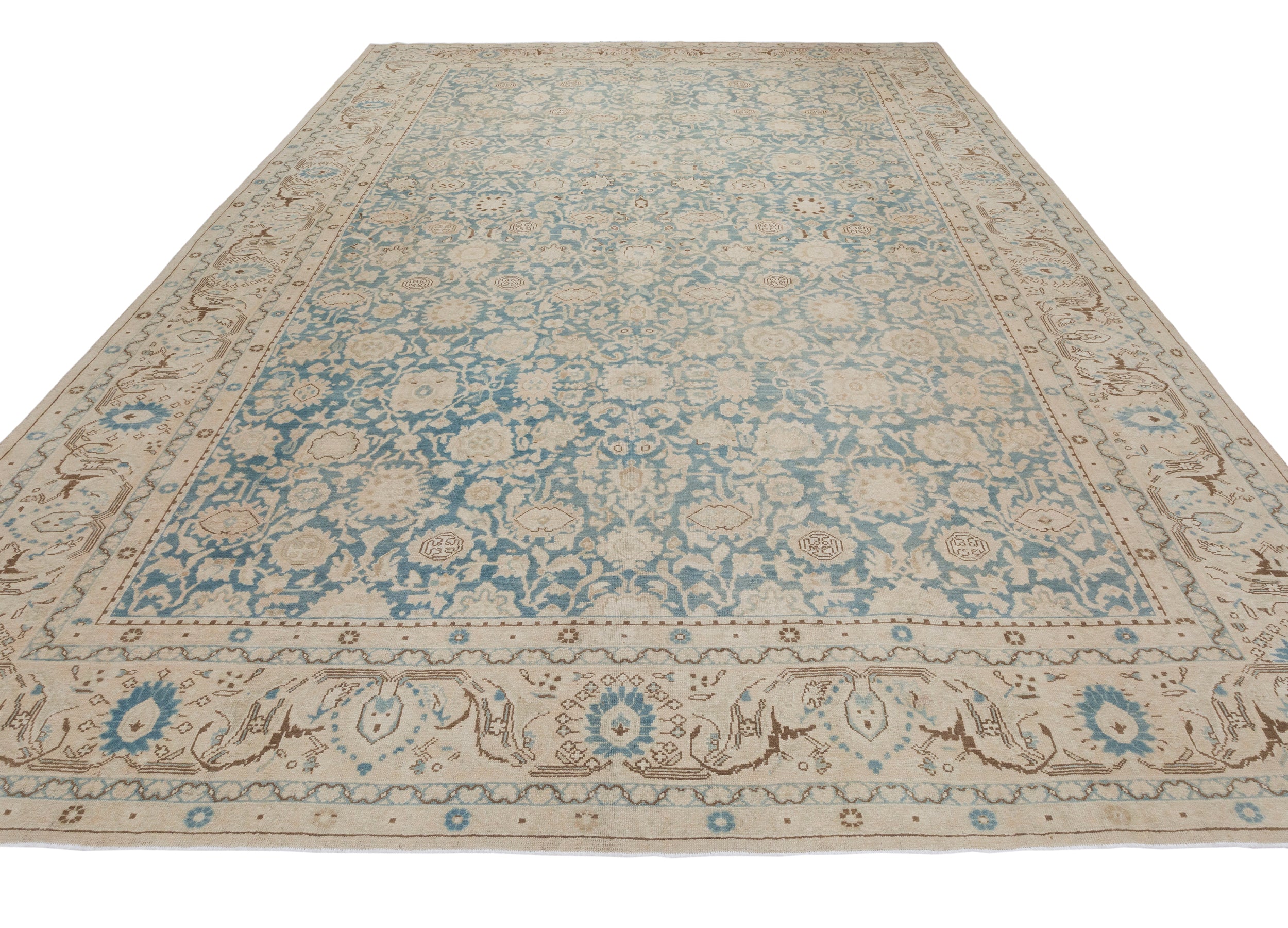 Pale Blue and Ivory Persian Rug with Classic Floral Medallion Design