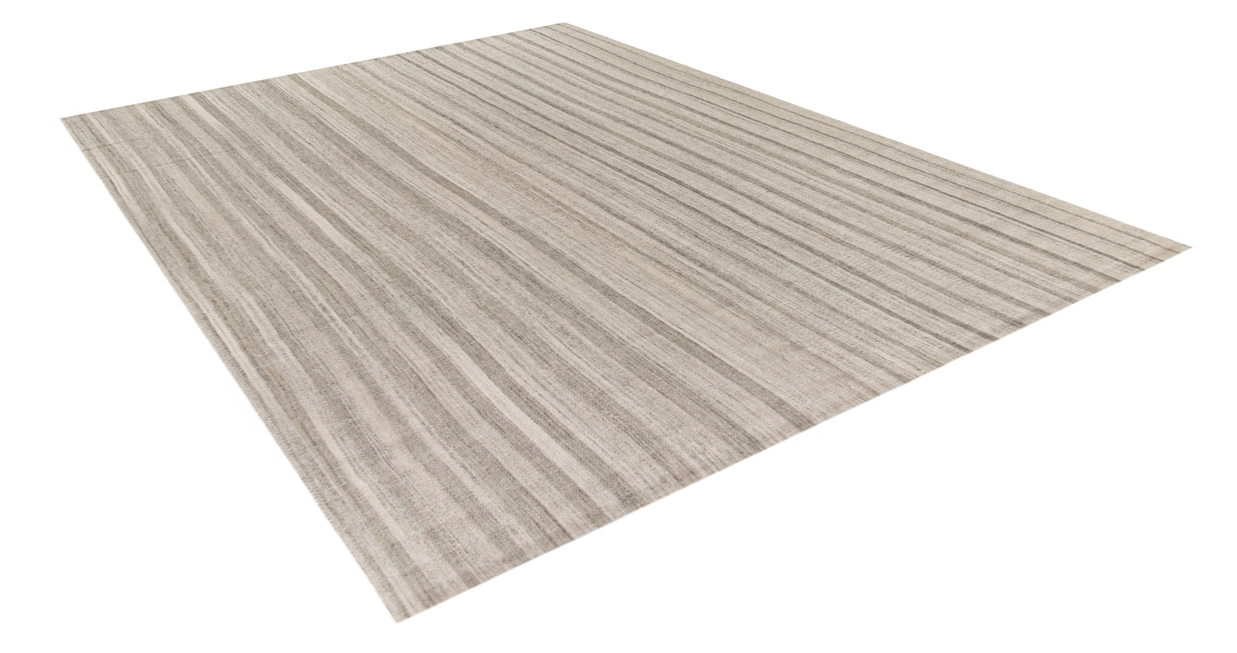 Handwoven Wool Rug in Taupe with Vertical Pinstripe Texture
