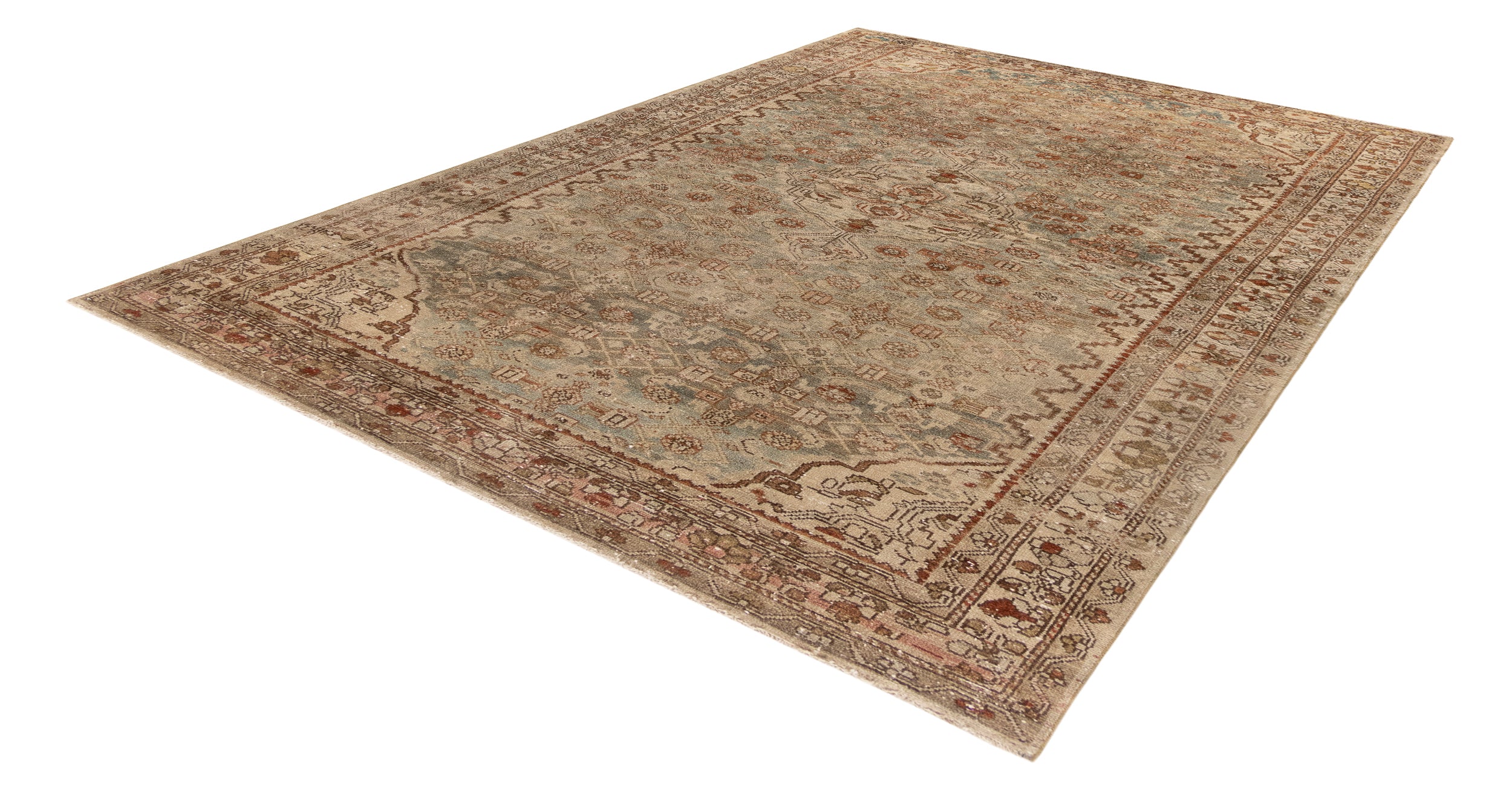 Antique-Inspired Wool Rug with Persian Medallion in Rust, Sand, and Sage