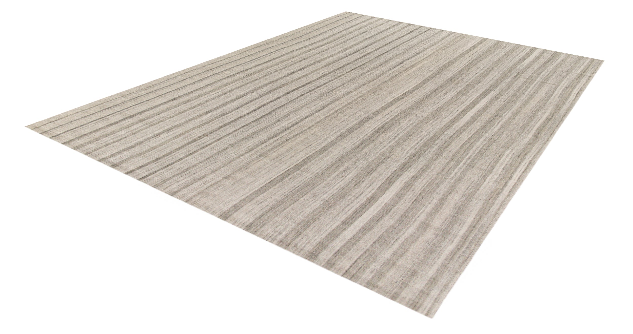 Handwoven Wool Rug in Taupe with Vertical Pinstripe Texture