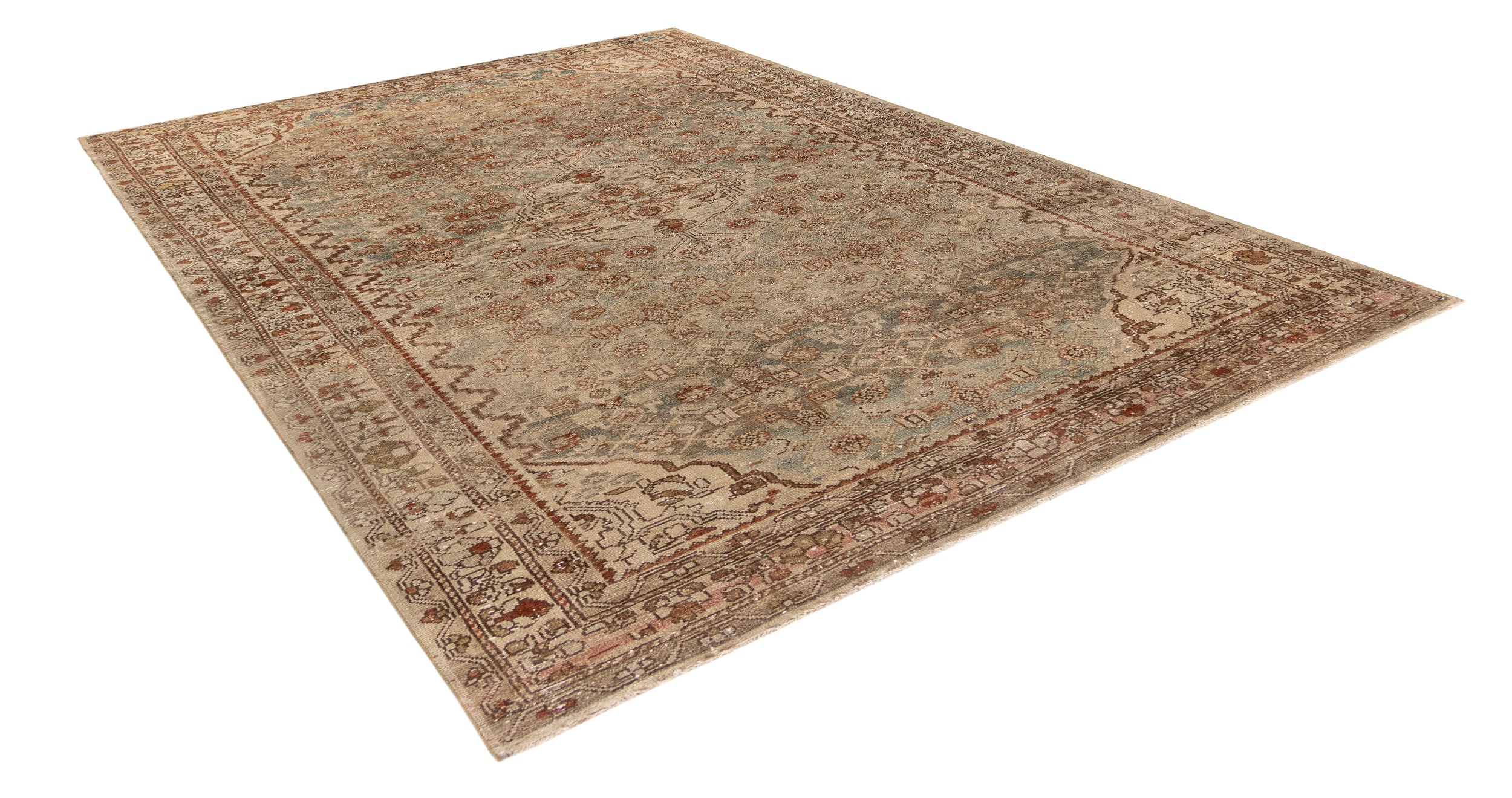 Antique-Inspired Wool Rug with Persian Medallion in Rust, Sand, and Sage