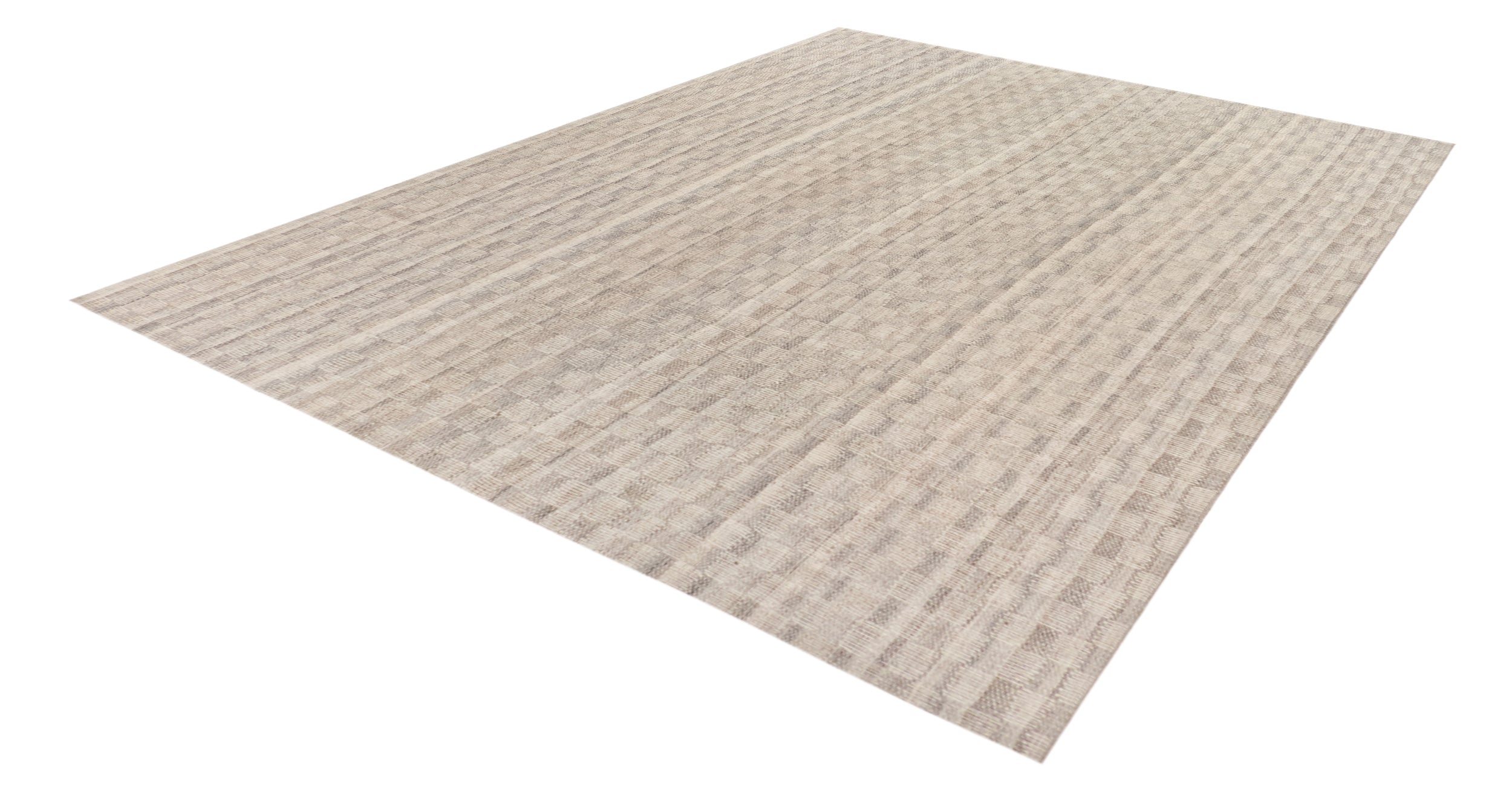 Handwoven Wool Rug in Warm Ivory with Subtle Woven Stripe Texture