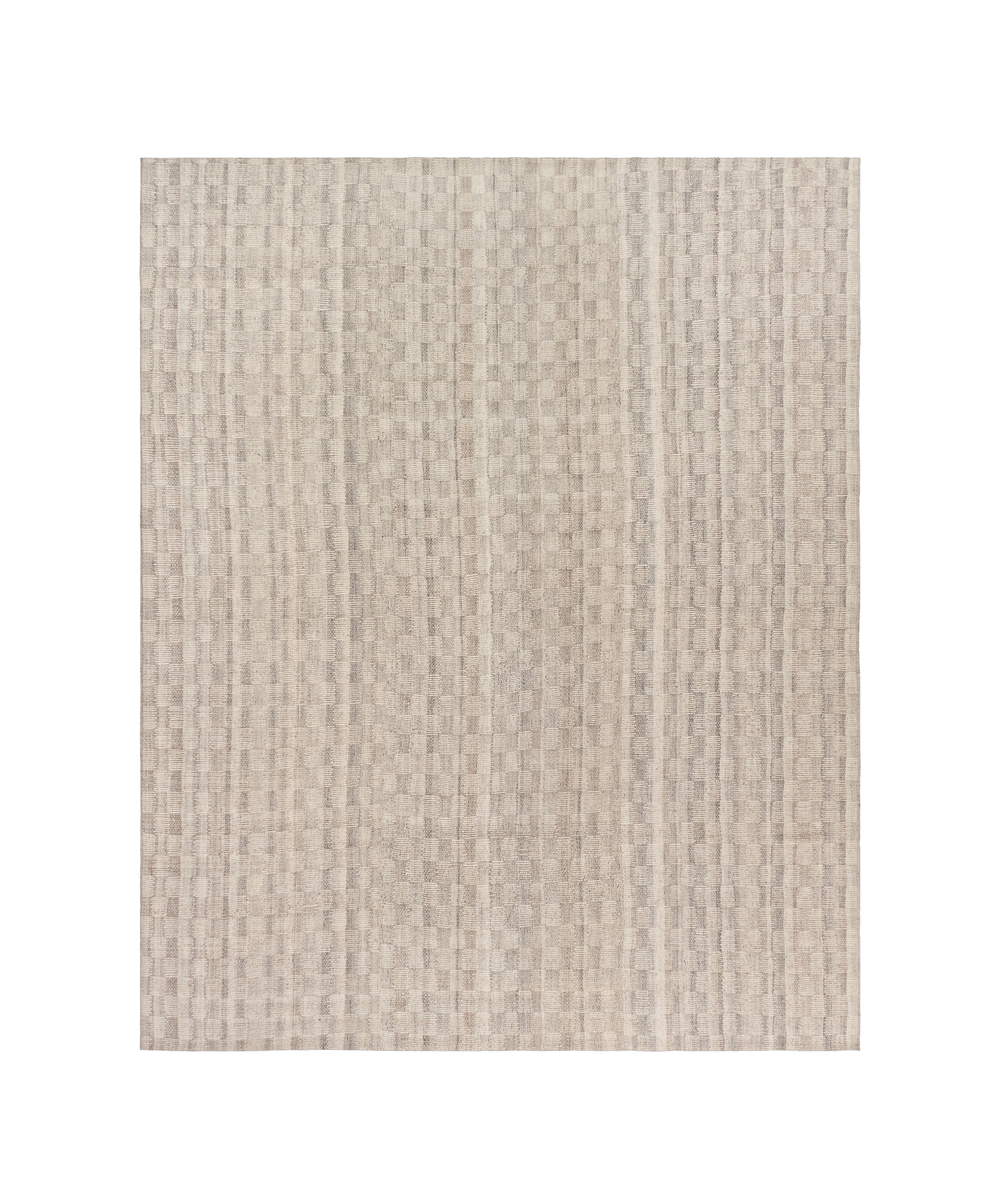 Handwoven Wool Rug in Warm Ivory with Subtle Woven Stripe Texture