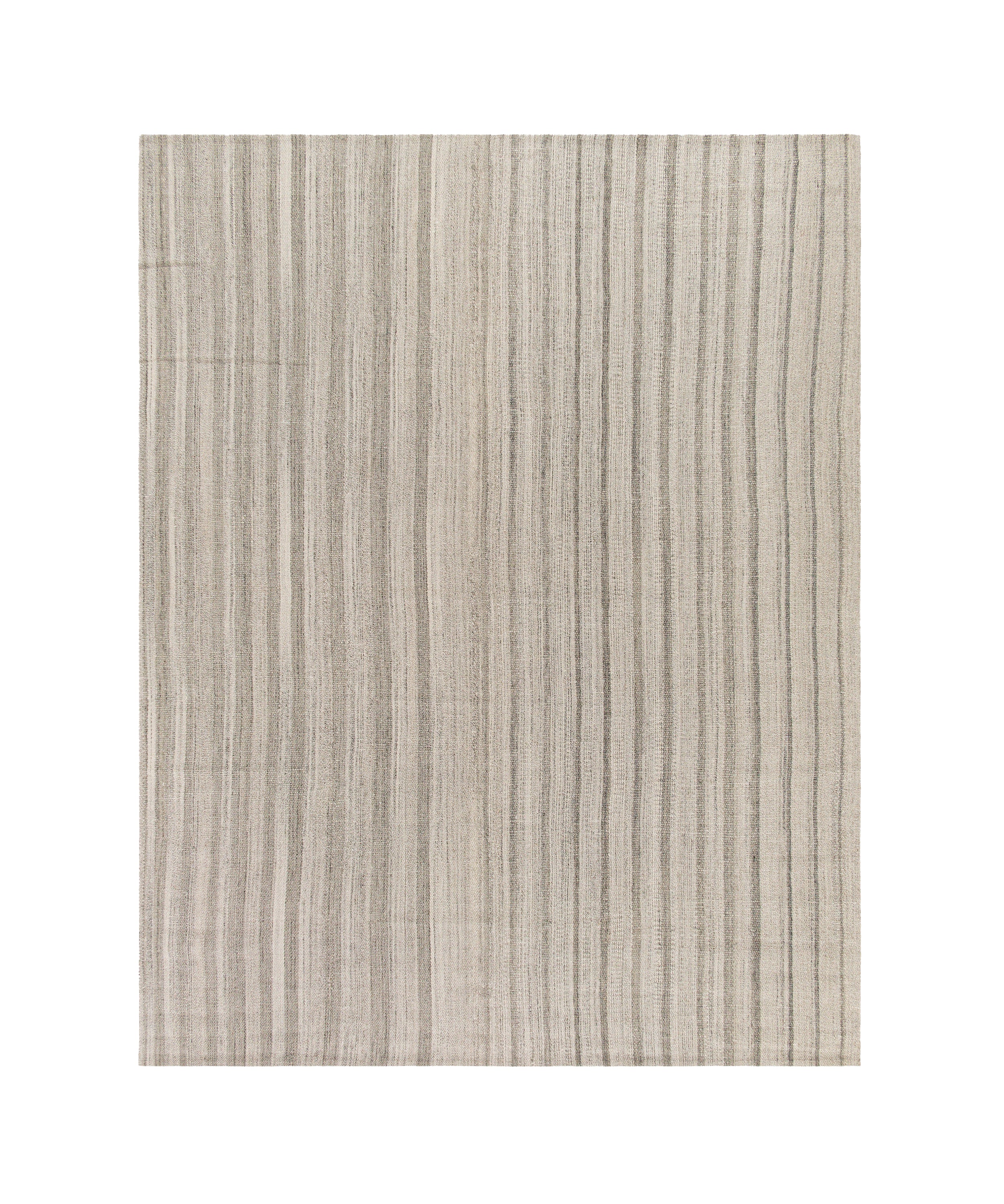 Handwoven Wool Rug in Taupe with Vertical Pinstripe Texture