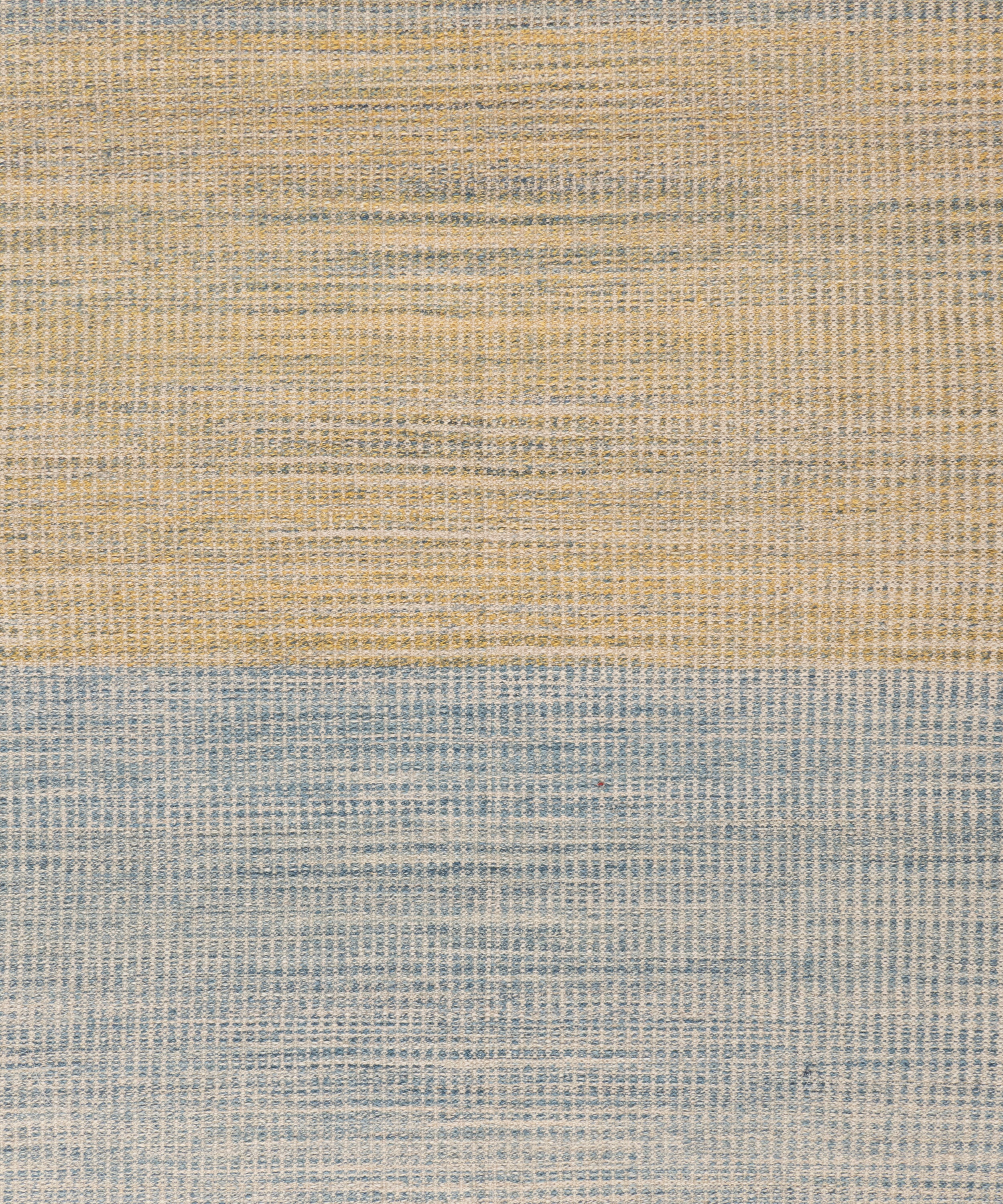 Handwoven Wool Rug in Blue and Sand with Minimalist Centered Square Design
