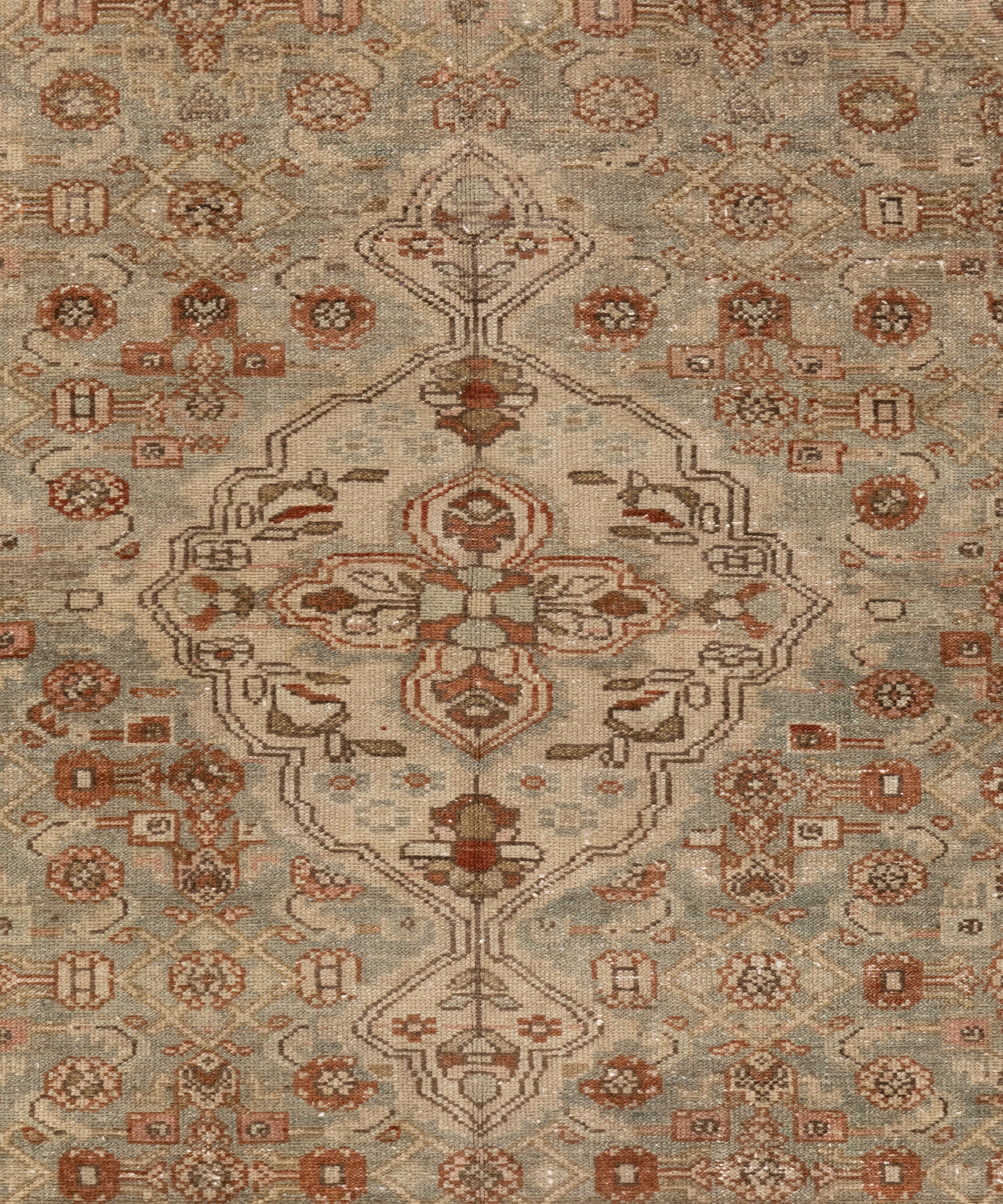 Antique-Inspired Wool Rug with Persian Medallion in Rust, Sand, and Sage