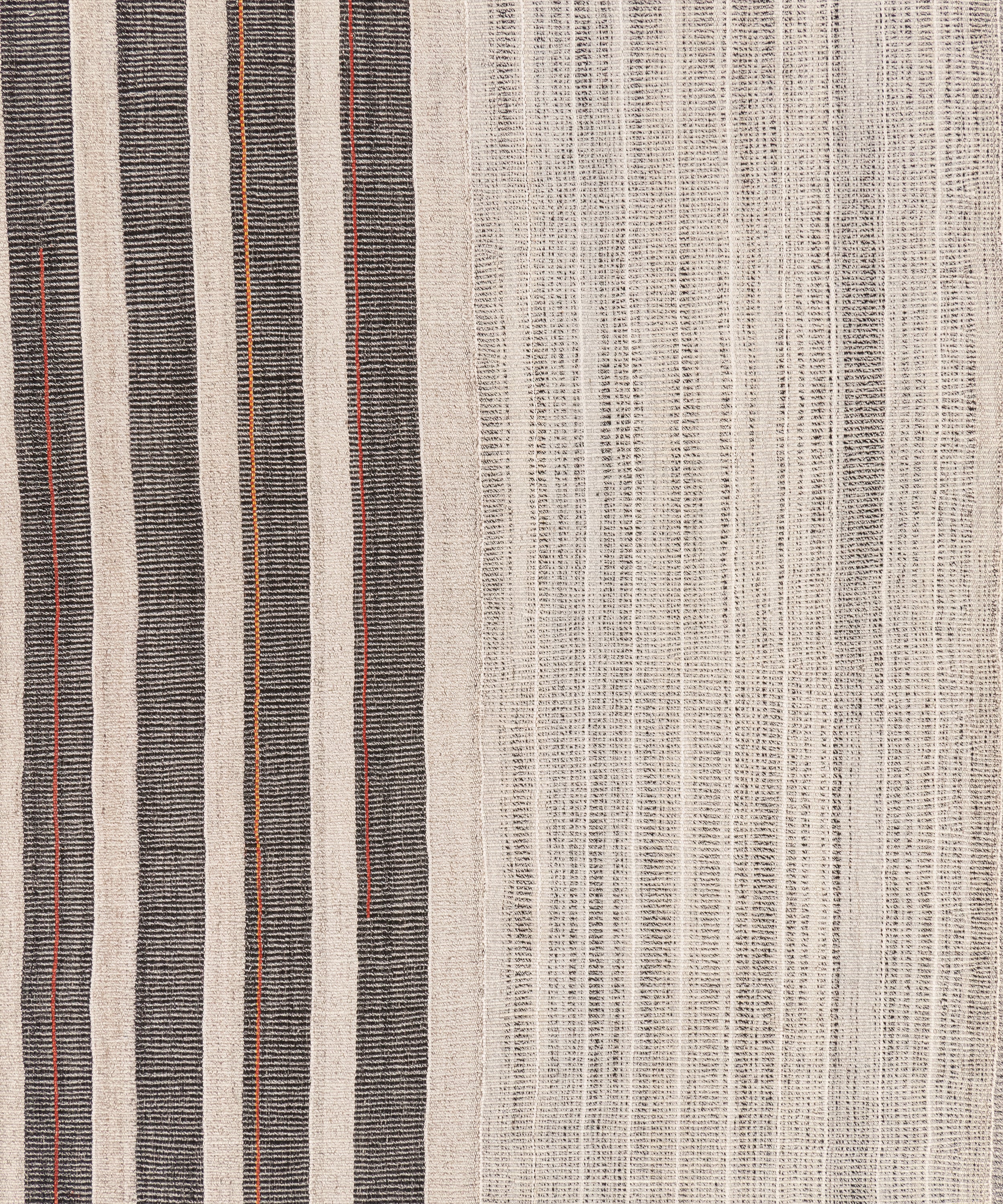 Ivory Wool Rug with Bold Charcoal and Rust Stripe Accent – Handwoven Texture
