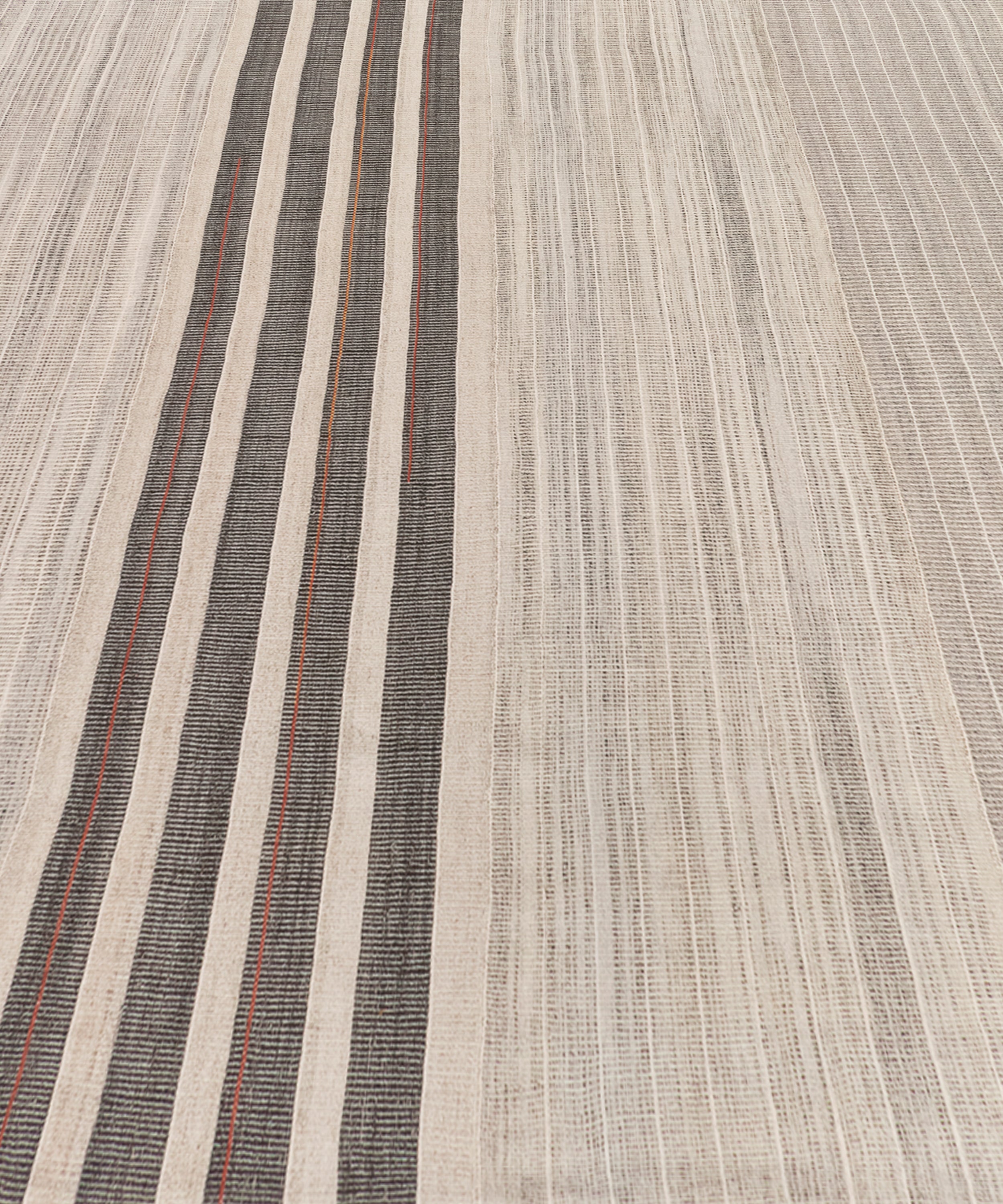 Ivory Wool Rug with Bold Charcoal and Rust Stripe Accent – Handwoven Texture