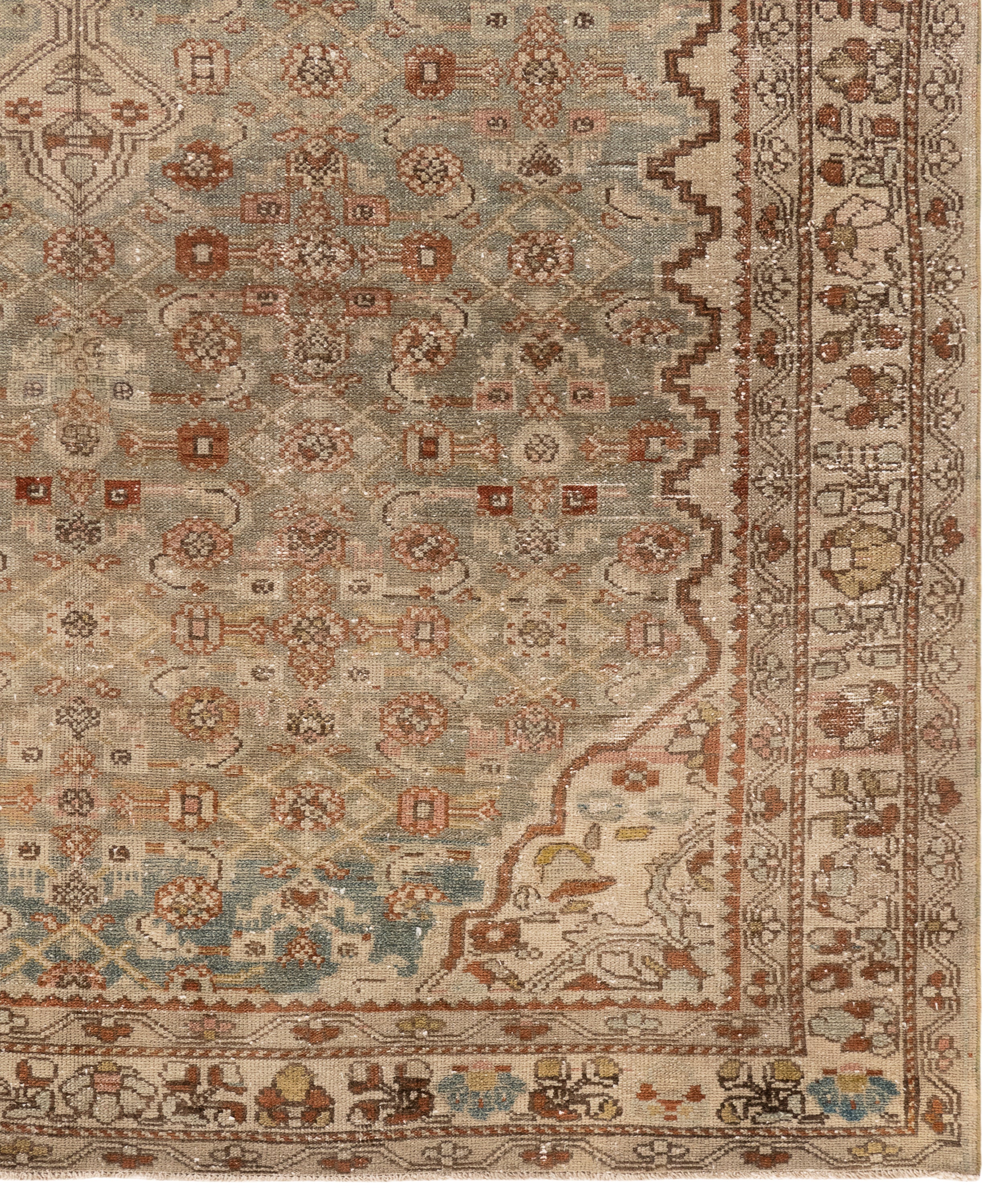 Antique-Inspired Wool Rug with Persian Medallion in Rust, Sand, and Sage