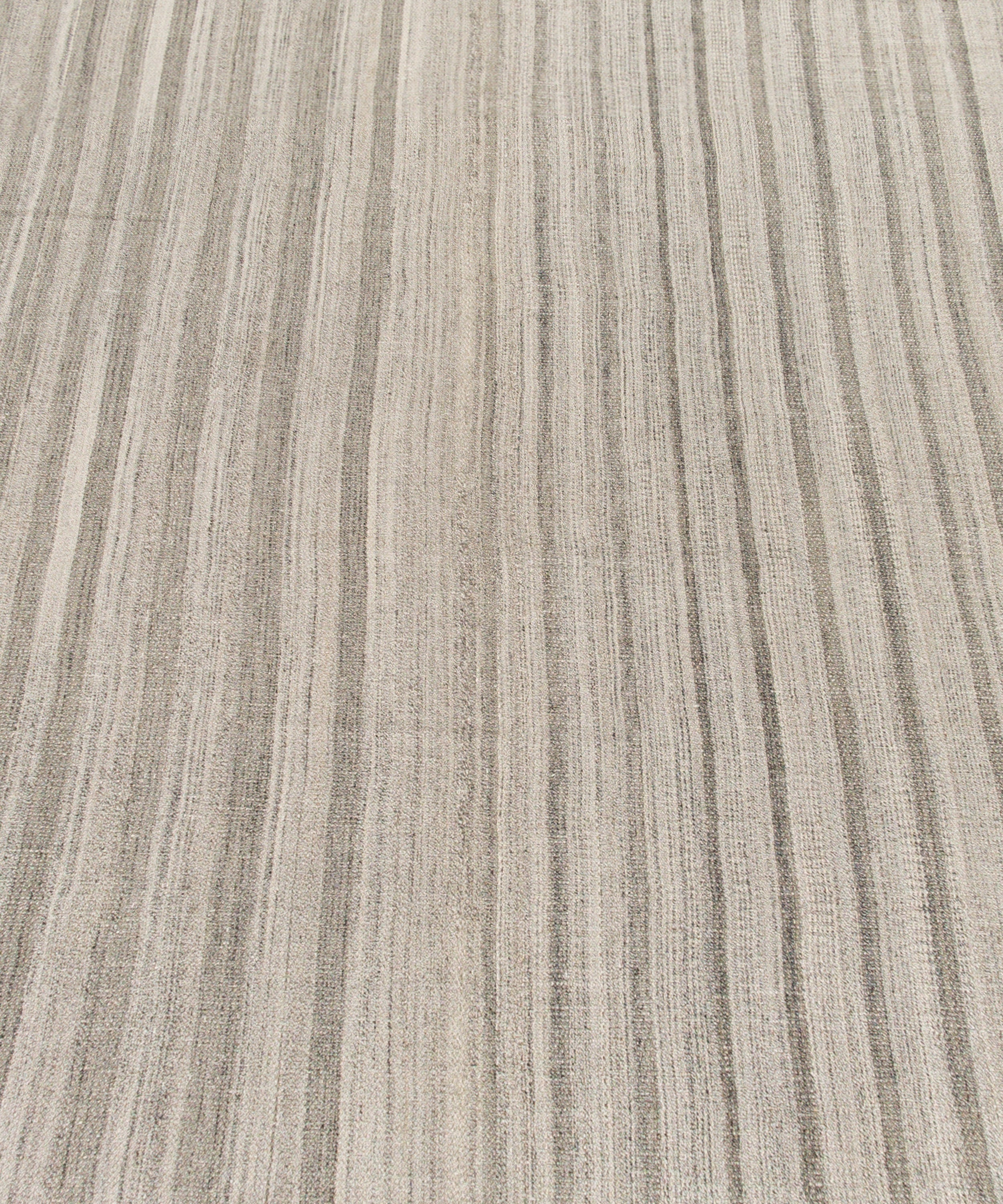 Handwoven Wool Rug in Taupe with Vertical Pinstripe Texture