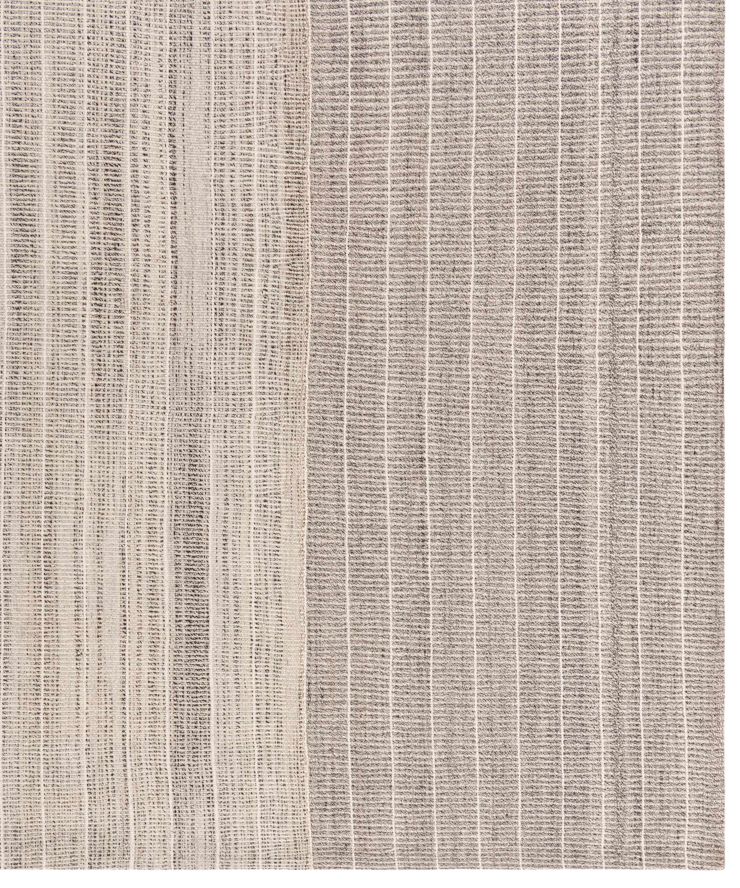 Ivory Wool Rug with Bold Charcoal and Rust Stripe Accent – Handwoven Texture