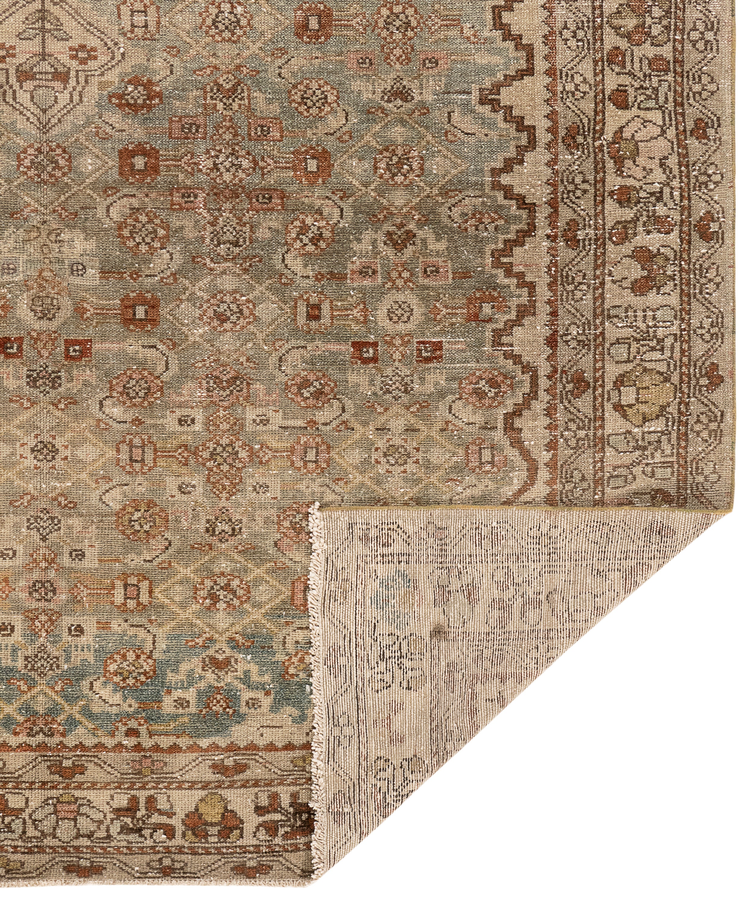 Antique-Inspired Wool Rug with Persian Medallion in Rust, Sand, and Sage