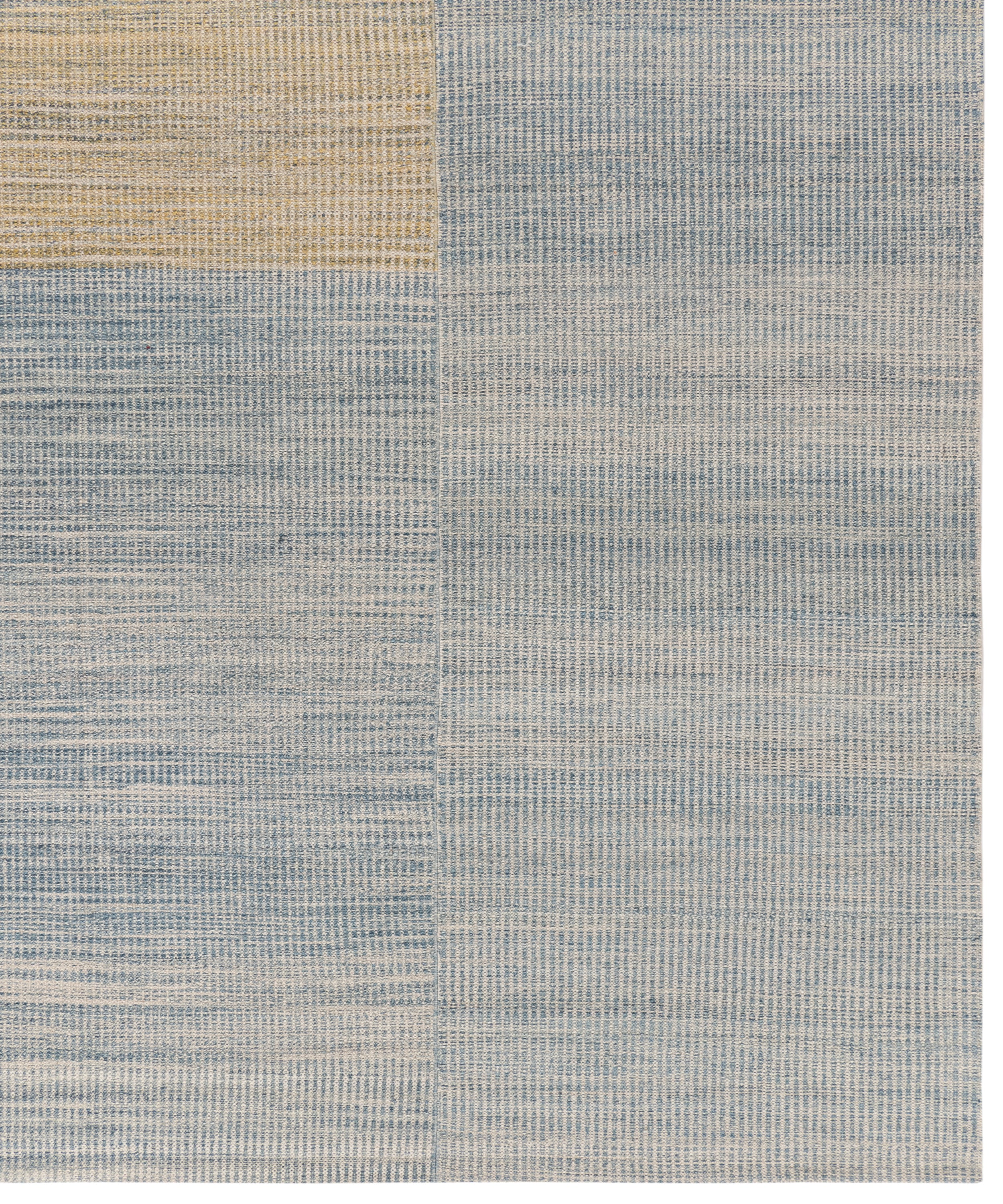 Handwoven Wool Rug in Blue and Sand with Minimalist Centered Square Design