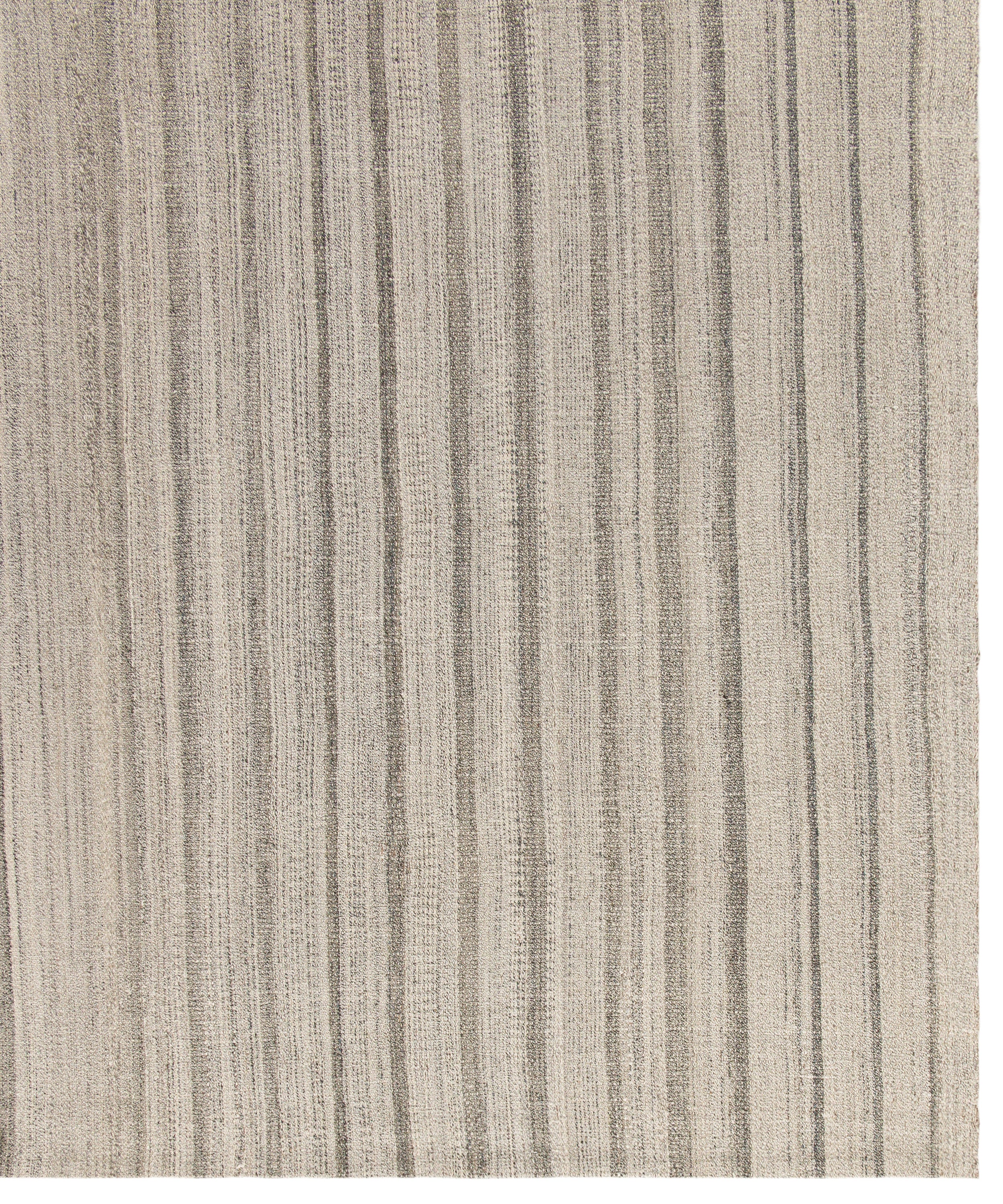 Handwoven Wool Rug in Taupe with Vertical Pinstripe Texture
