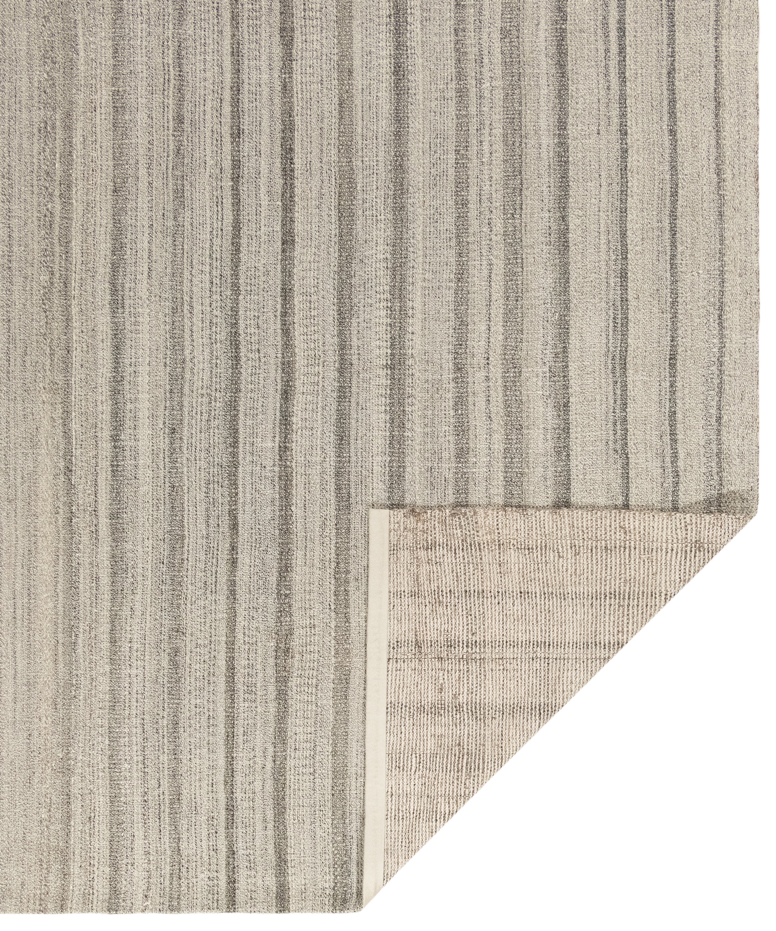 Handwoven Wool Rug in Taupe with Vertical Pinstripe Texture