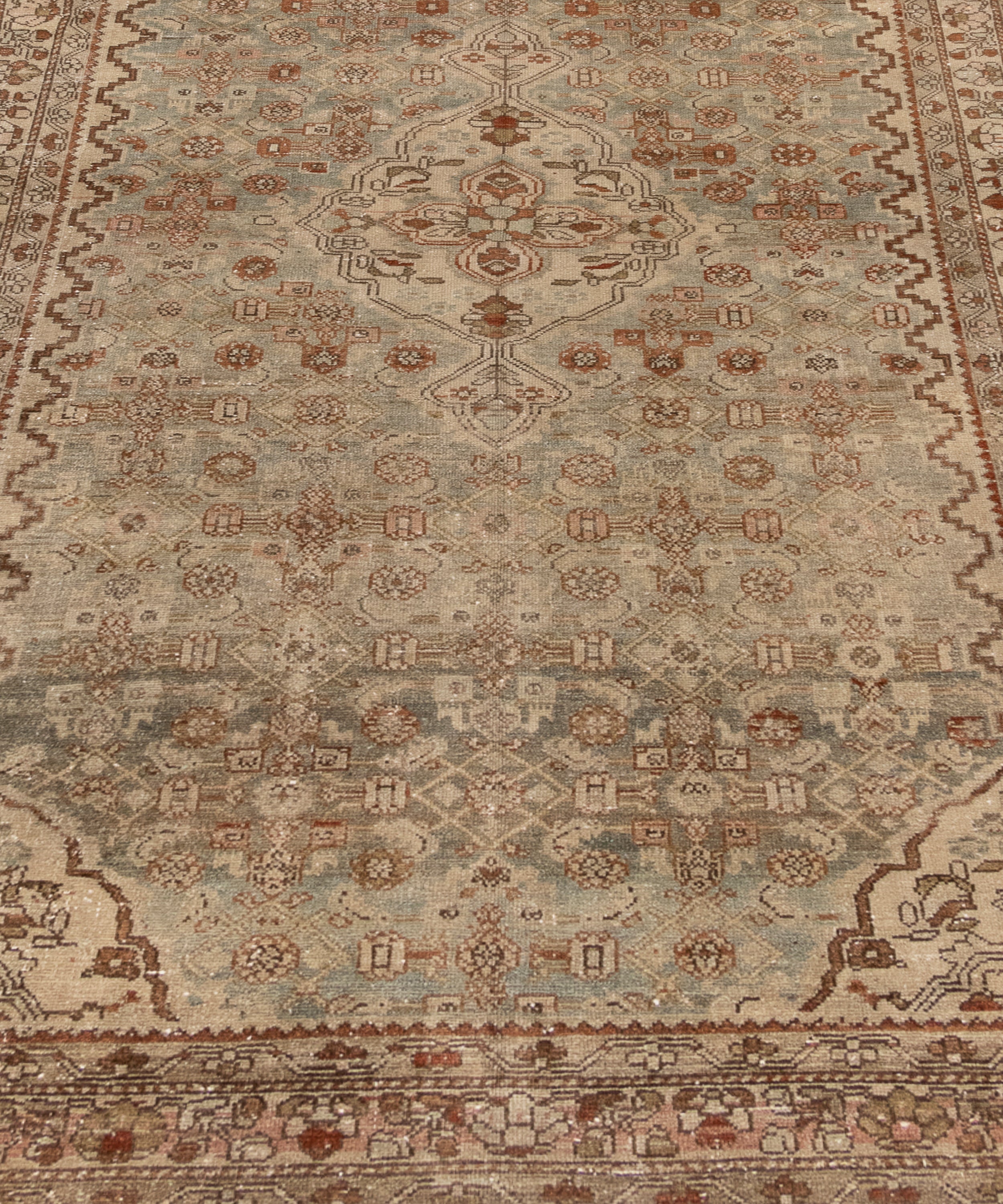 Antique-Inspired Wool Rug with Persian Medallion in Rust, Sand, and Sage