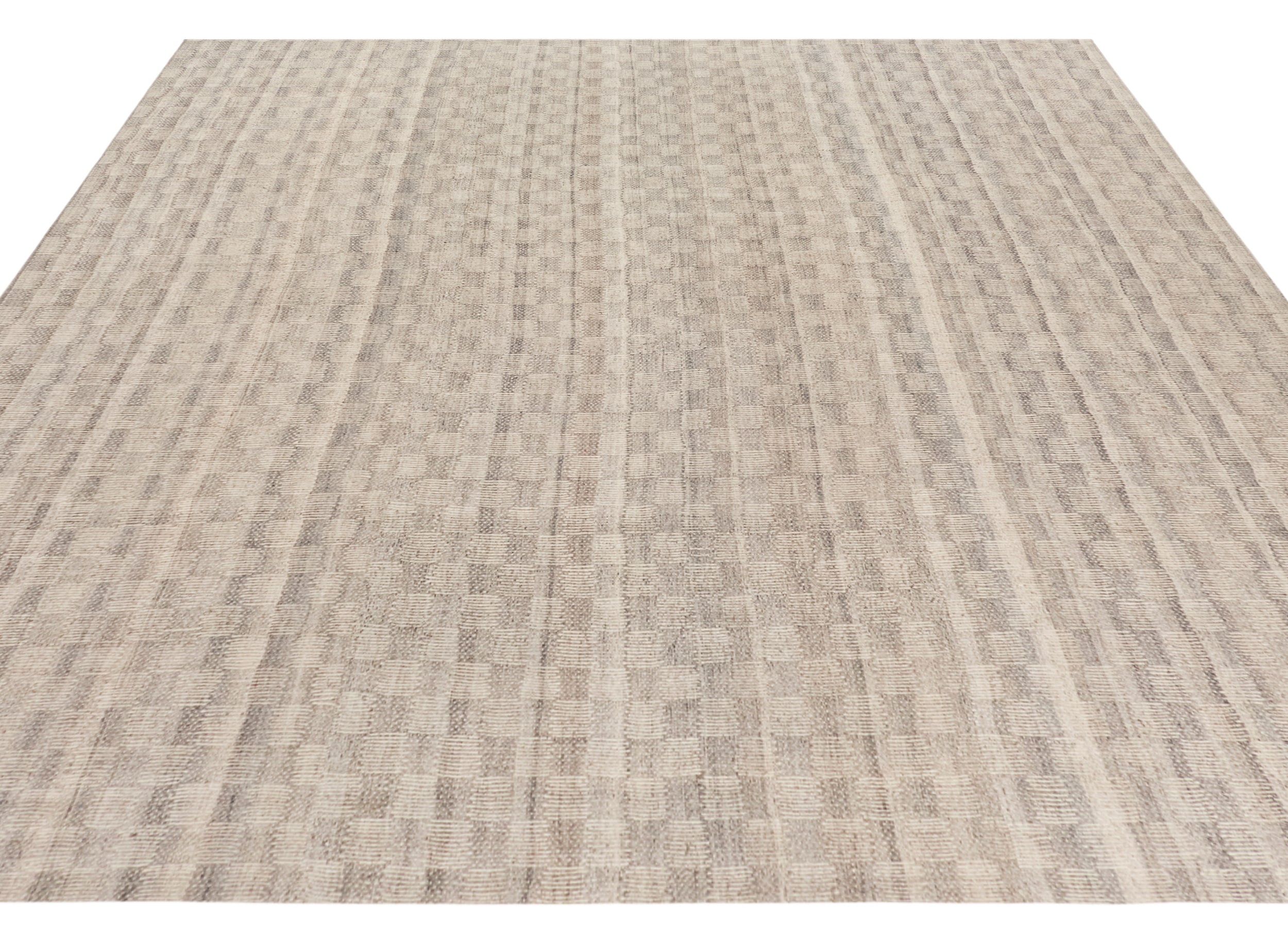 Handwoven Wool Rug in Warm Ivory with Subtle Woven Stripe Texture