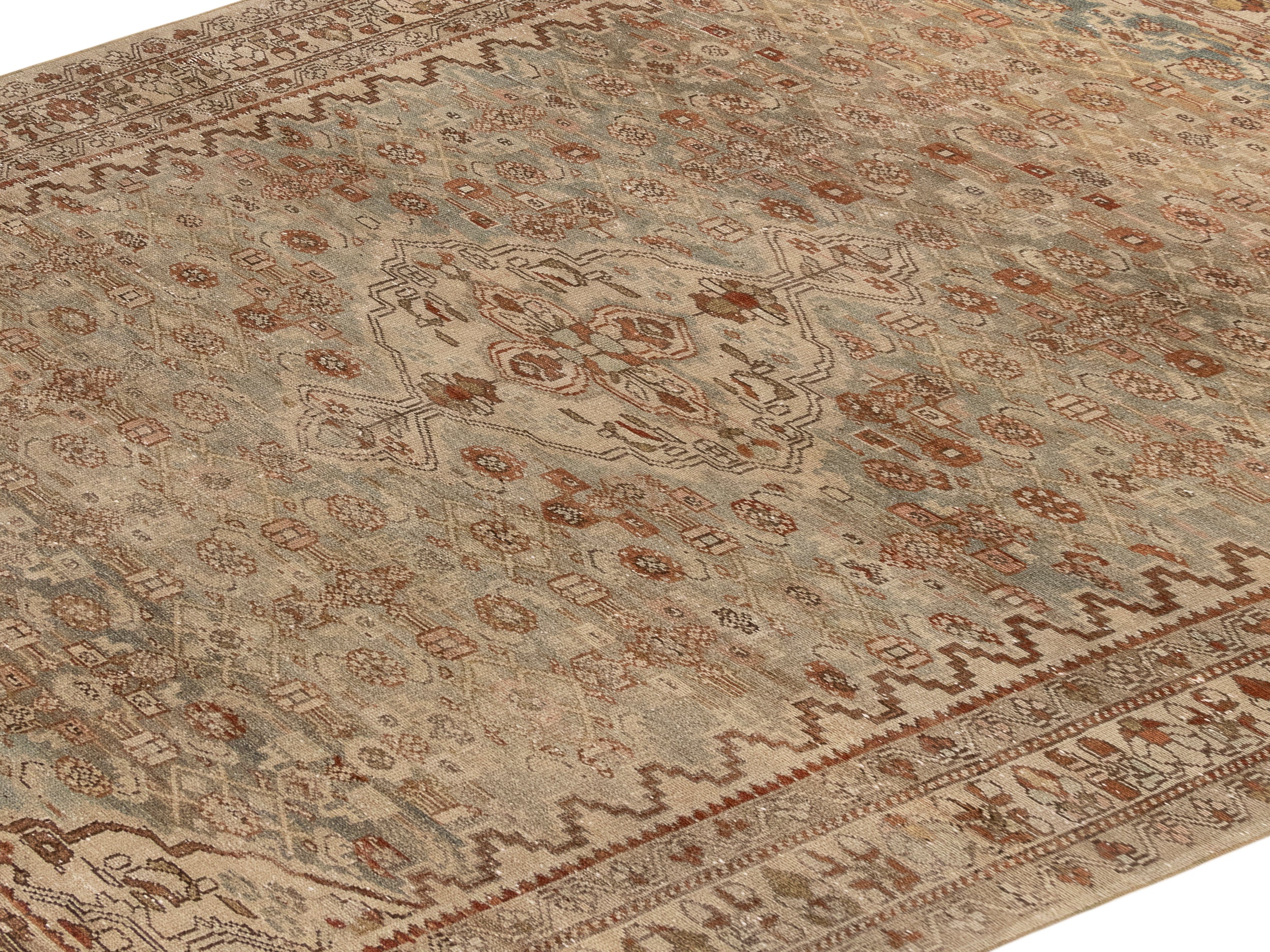 Antique-Inspired Wool Rug with Persian Medallion in Rust, Sand, and Sage