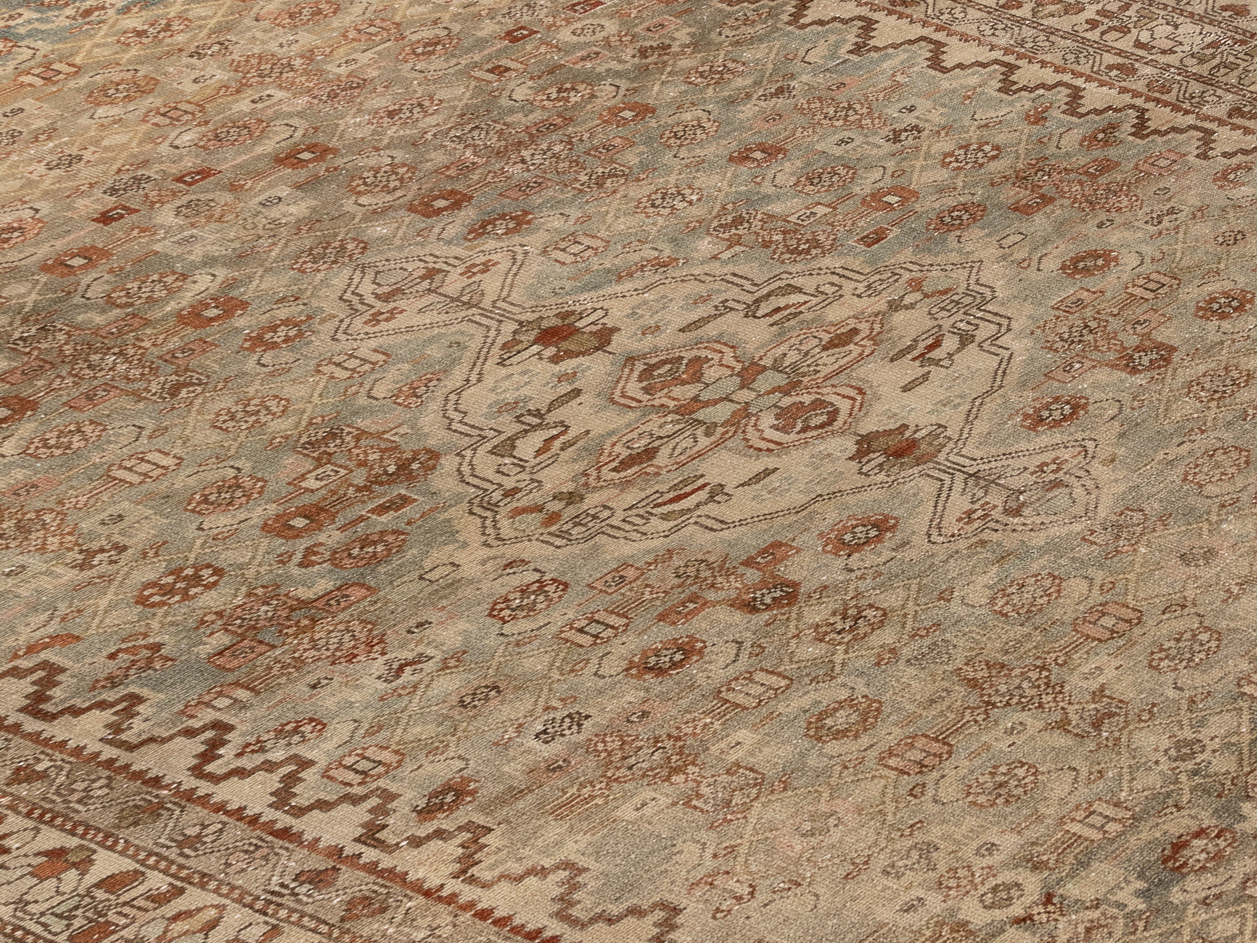 Antique-Inspired Wool Rug with Persian Medallion in Rust, Sand, and Sage