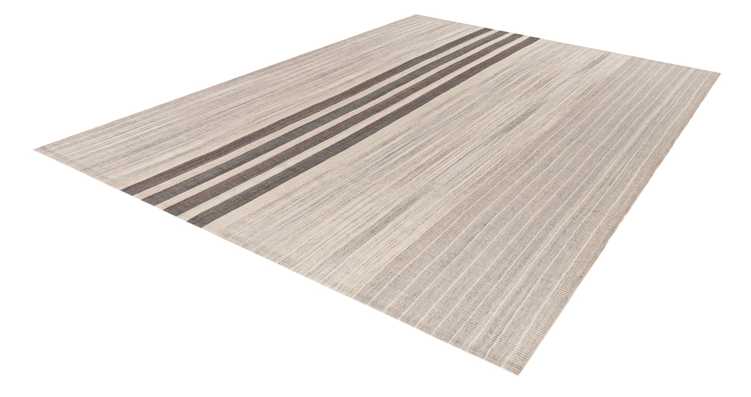 Ivory Wool Rug with Bold Charcoal and Rust Stripe Accent – Handwoven Texture