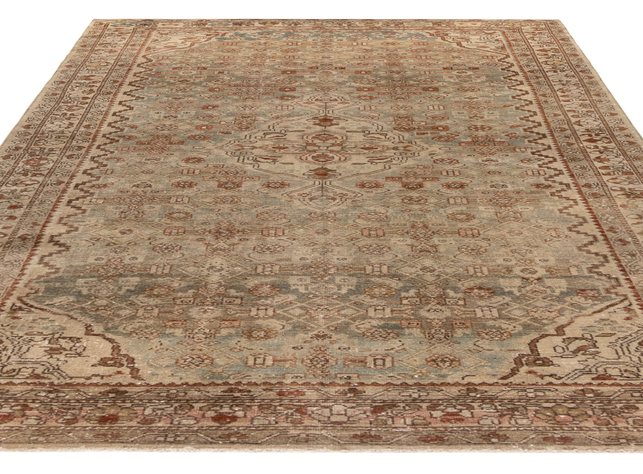 Antique-Inspired Wool Rug with Persian Medallion in Rust, Sand, and Sage
