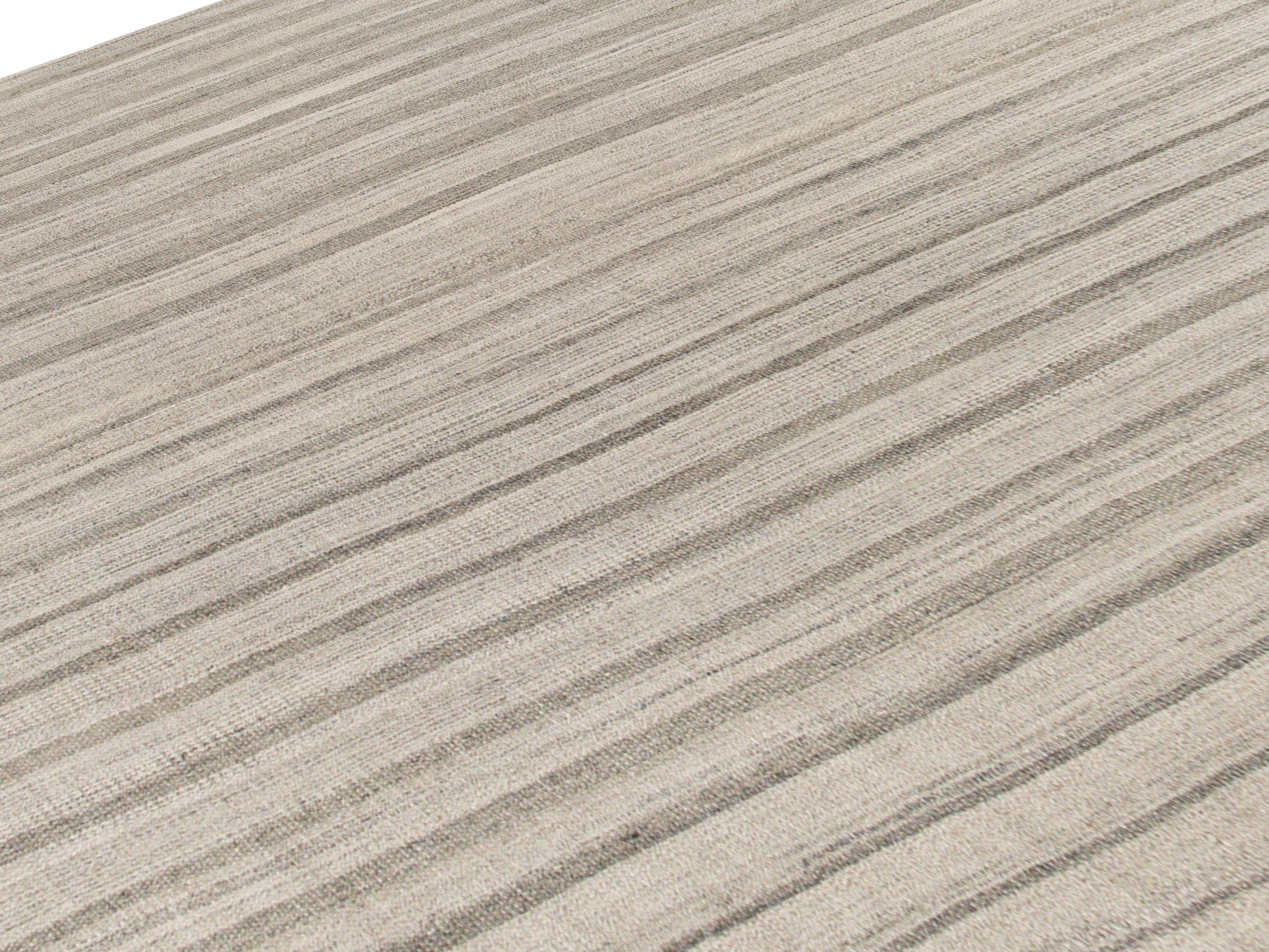 Handwoven Wool Rug in Taupe with Vertical Pinstripe Texture