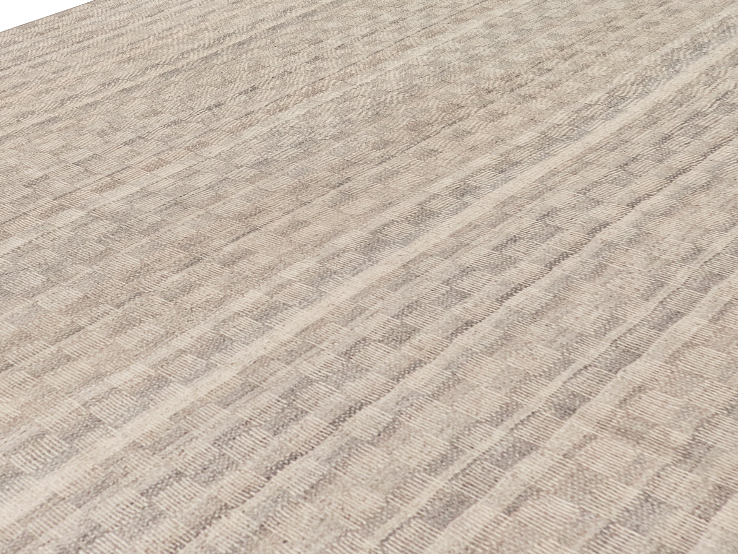 Handwoven Wool Rug in Warm Ivory with Subtle Woven Stripe Texture