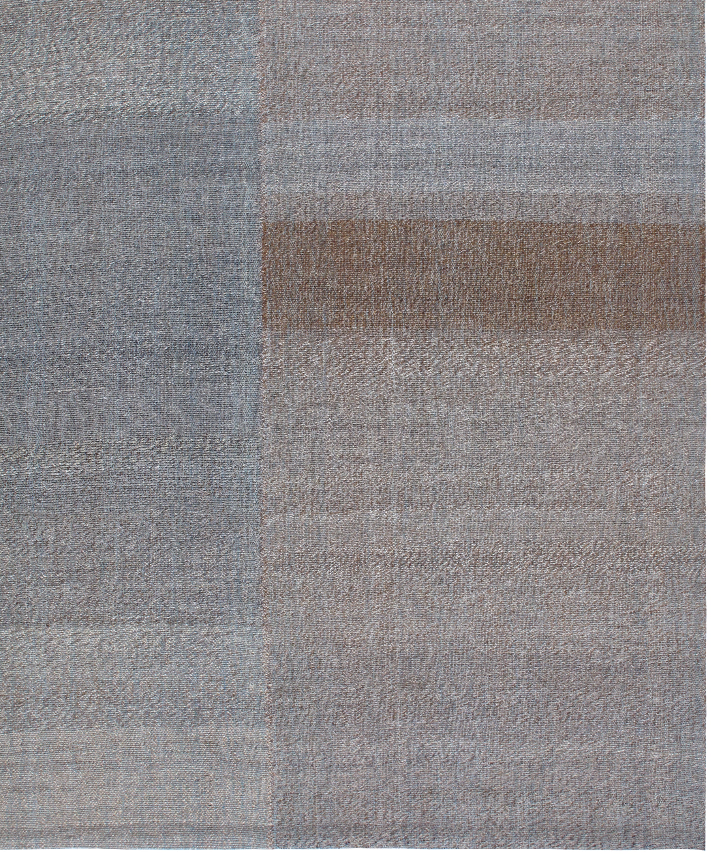 Handwoven Wool Rug in Slate, Mocha, and Ash with Tonal Block Pattern