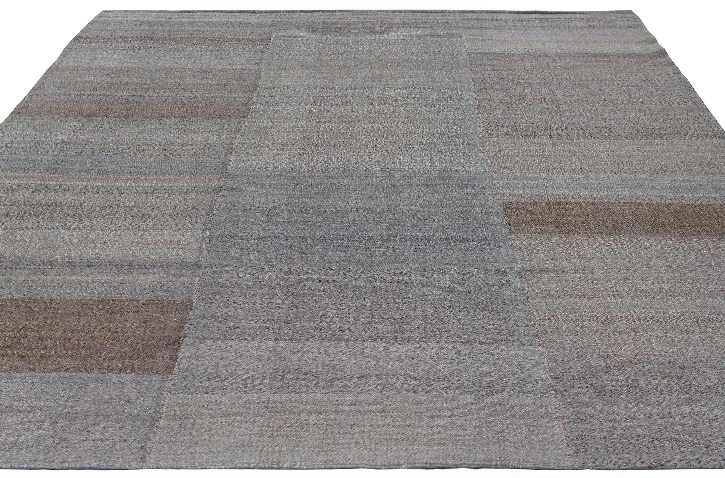 Handwoven Wool Rug in Slate, Mocha, and Ash with Tonal Block Pattern