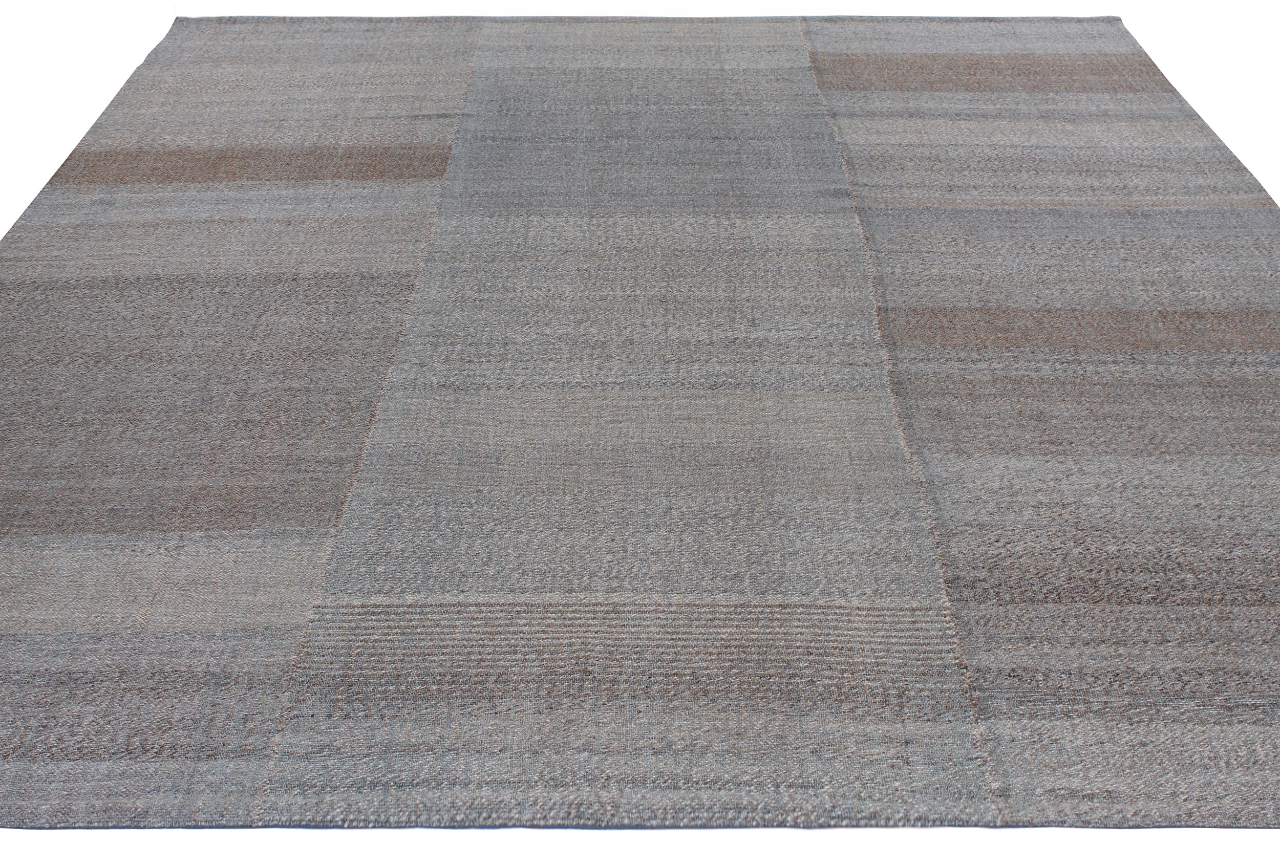 Handwoven Wool Rug in Slate, Mocha, and Ash with Tonal Block Pattern